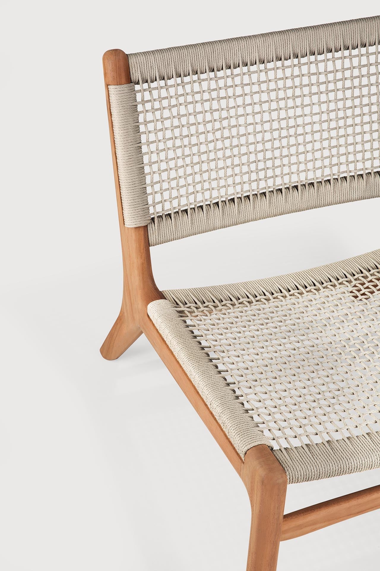 Jack Woven outdoor lounge chair - teak - Beige cord White Cliff Studio Outdoor Lounge Chair