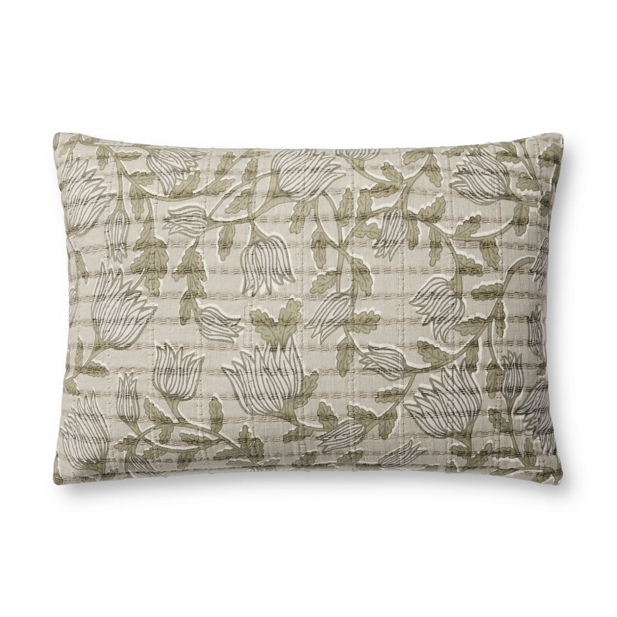 Jean Stoffer x Loloi PJS0023 Natural / Sage 16'' x 26'' Cover Only Pillow White Cliff Studio Throw Pillows