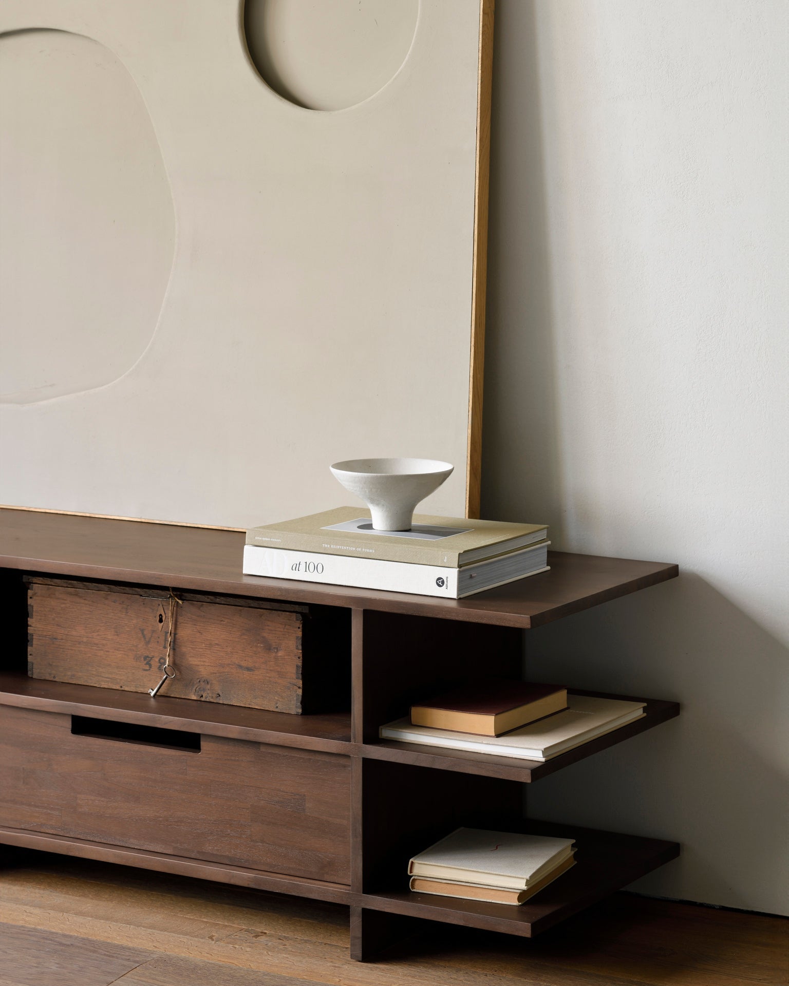 Kabuki TV cupboard - varnished teak - brown - 2 drawers White Cliff Studio Media Console