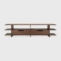 Kabuki TV cupboard - varnished teak - brown - 2 drawers White Cliff Studio Media Console