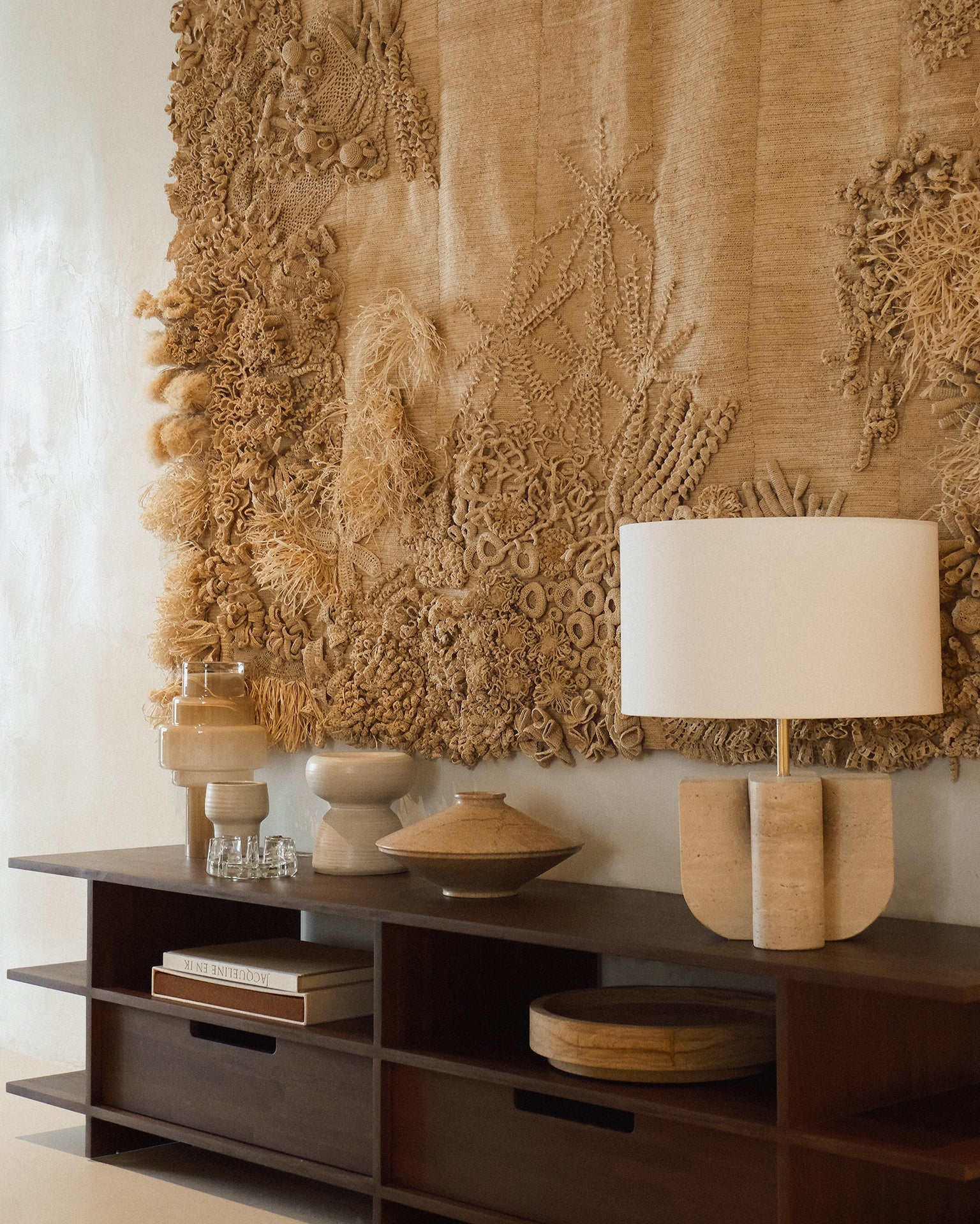 Kabuki TV cupboard - varnished teak - brown - 2 drawers White Cliff Studio Media Console