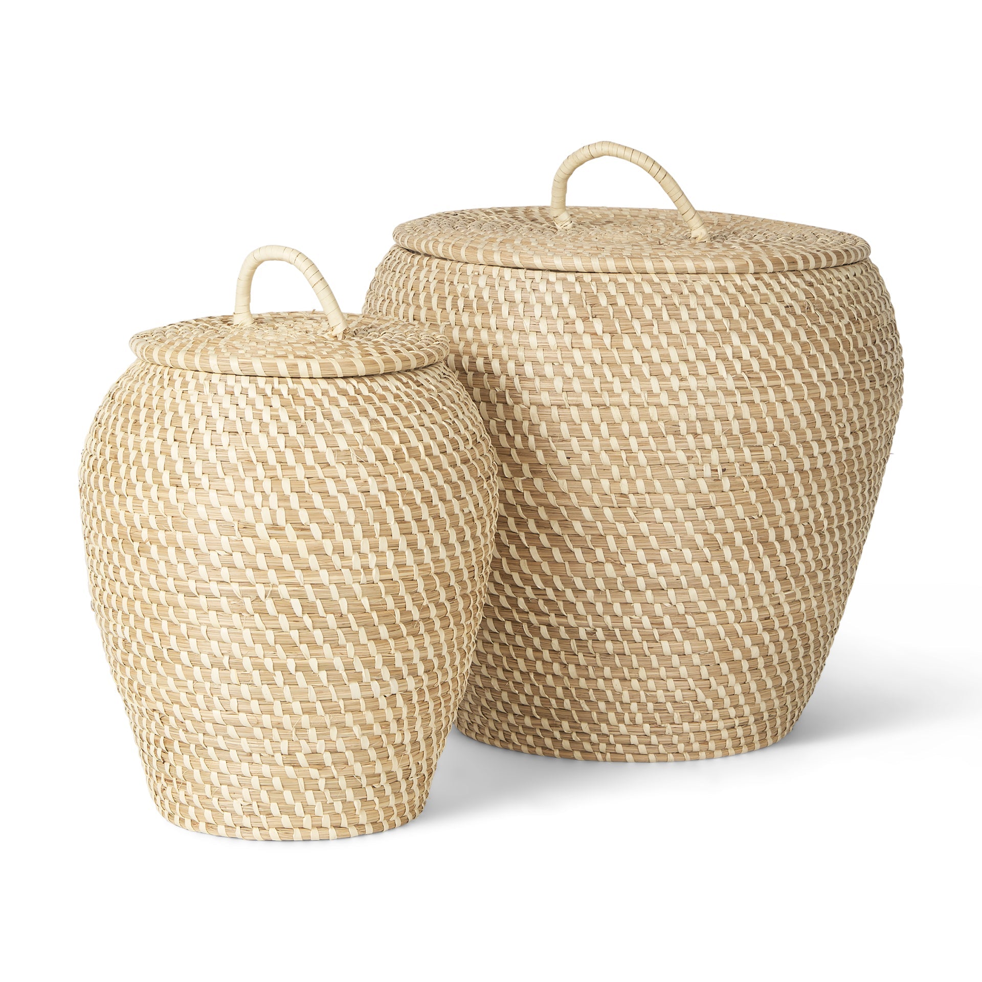 Koala Set of 2 Seagrass Floor Baskets w/ Flat Handled Lid