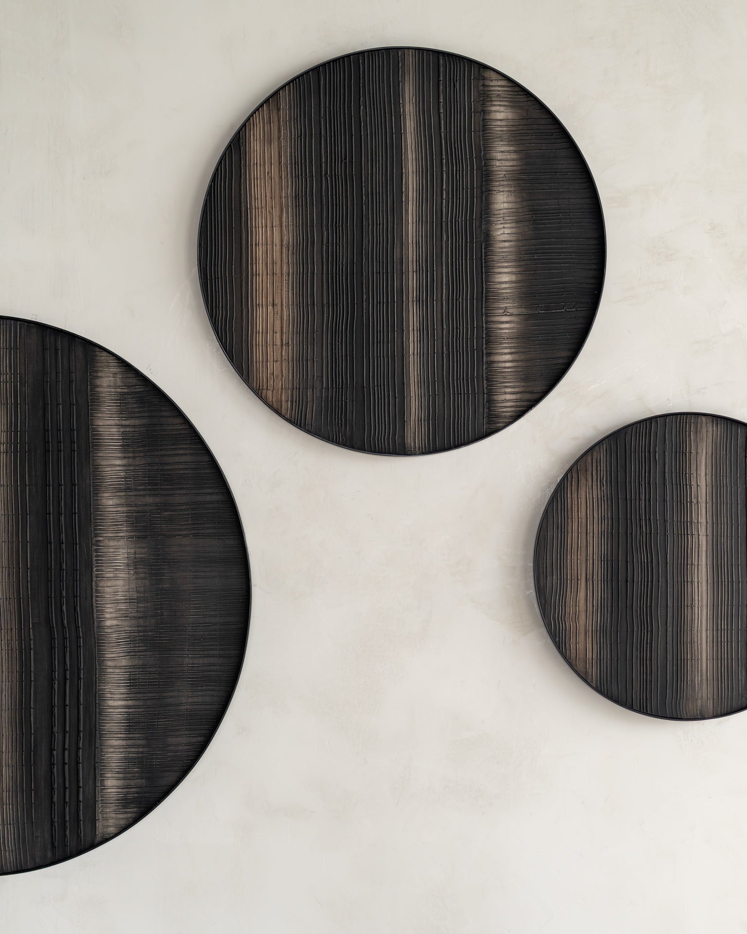 Layered Clay wall art - black metal frame - round - L White Cliff Studio Wall Decor & Art