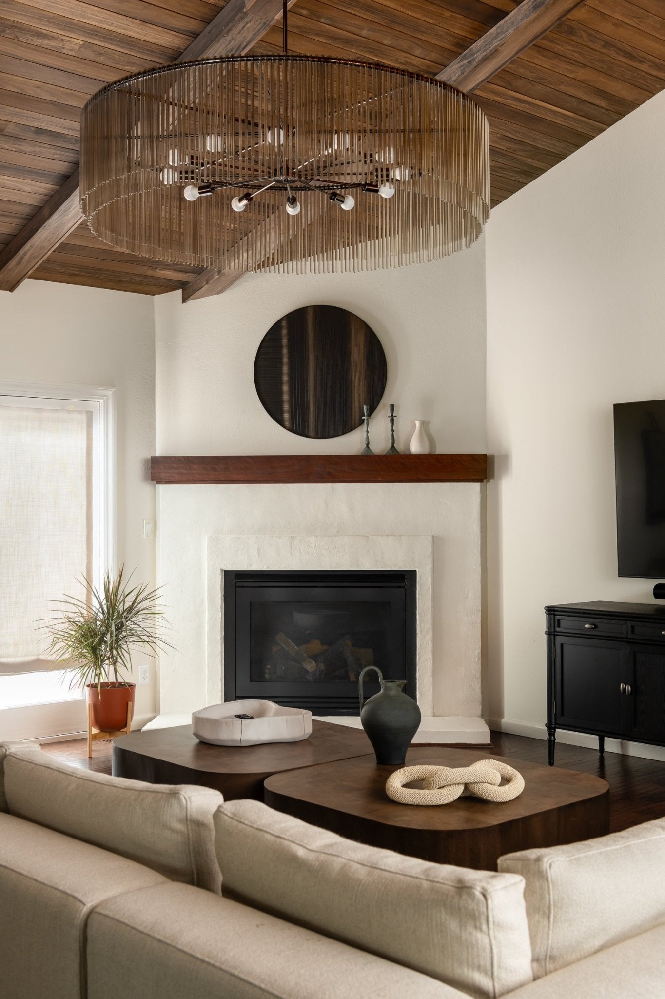 Layered Clay wall art - black metal frame - round - L White Cliff Studio Wall Decor & Art