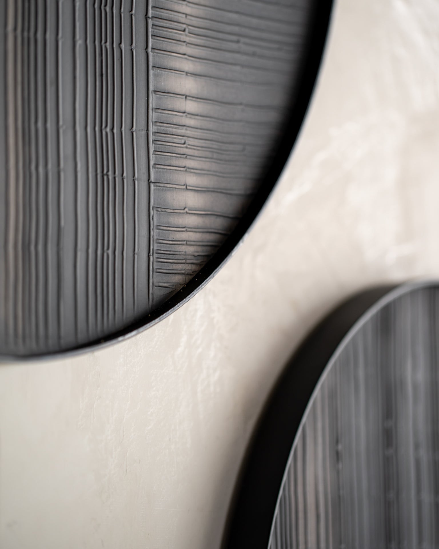 Layered Clay wall art - black metal frame - round - L White Cliff Studio Wall Decor & Art