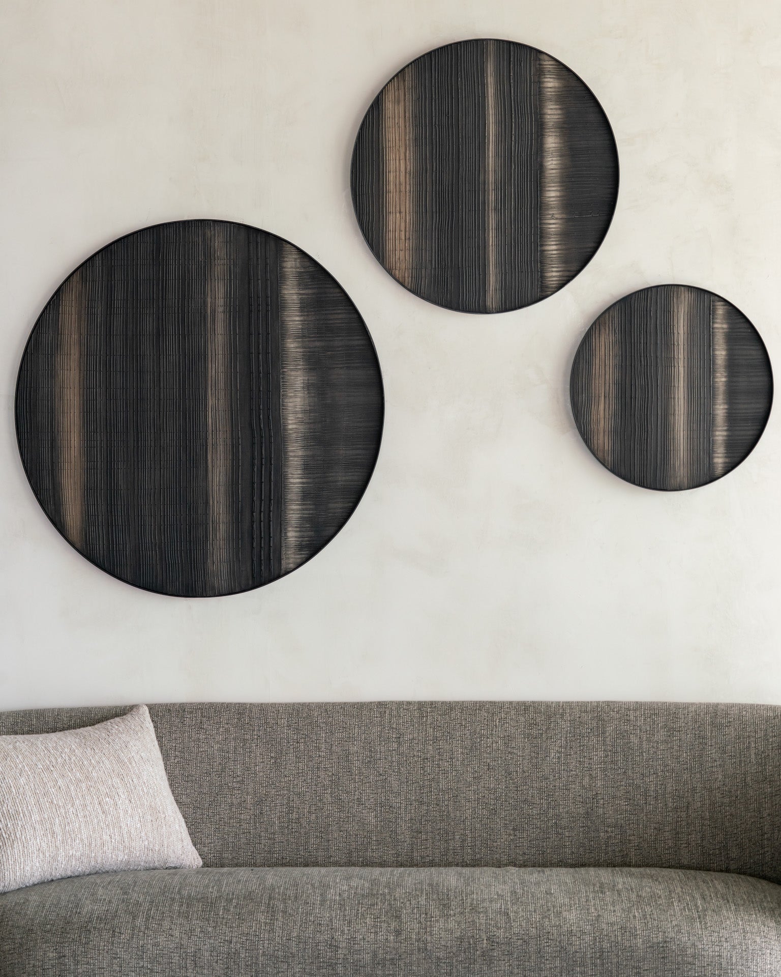 Layered Clay wall art - black metal frame - round - L White Cliff Studio Wall Decor & Art