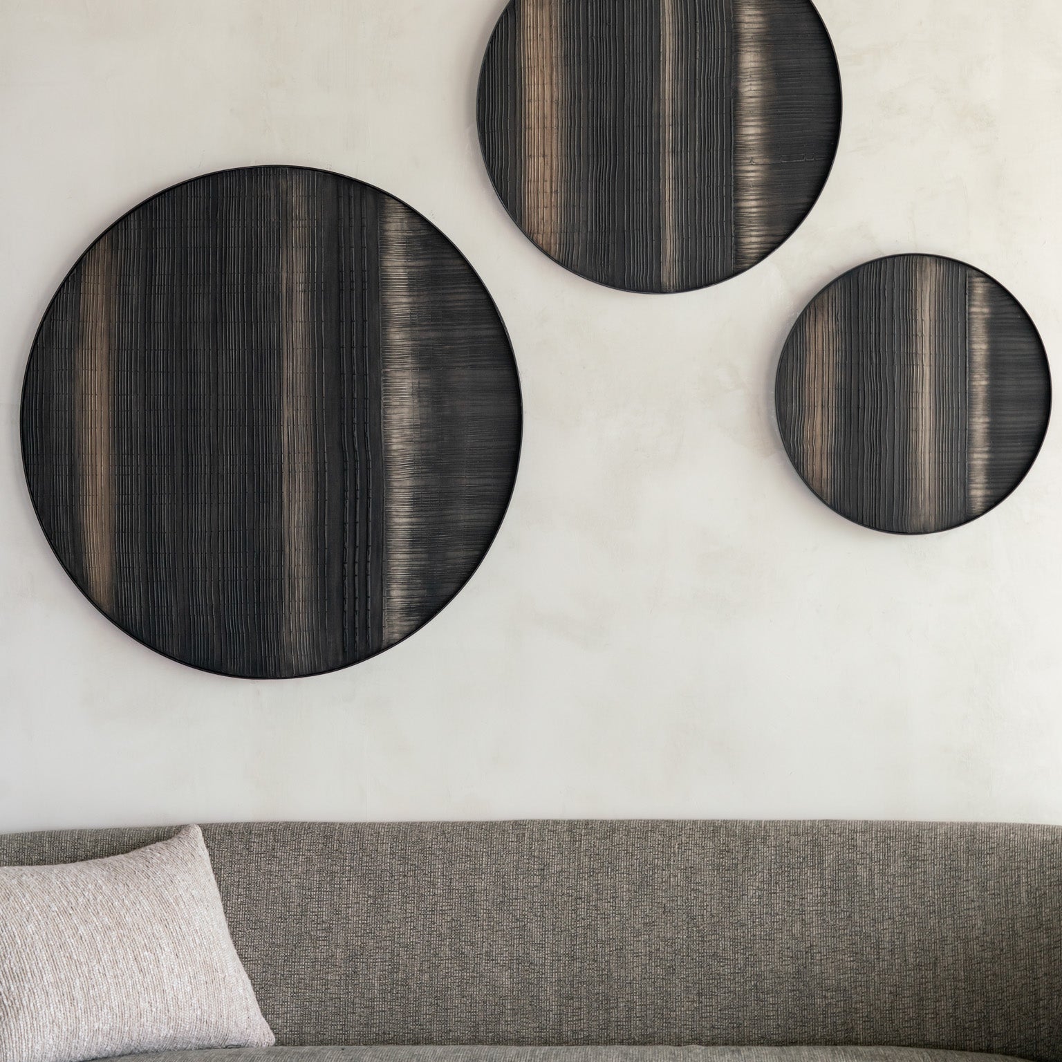 Layered Clay wall art - black metal frame - round - M White Cliff Studio Wall Decor & Art