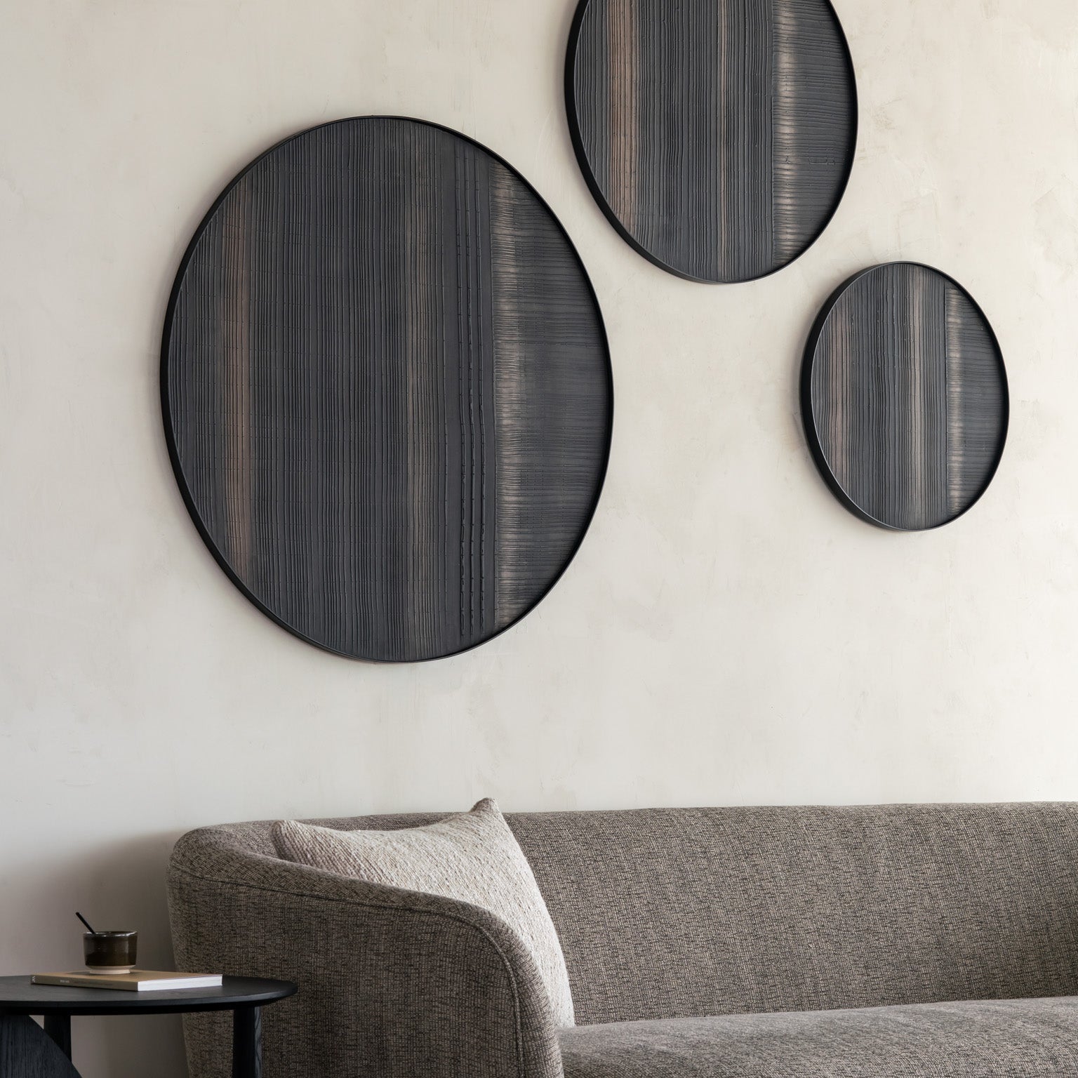 Layered Clay wall art - black metal frame - round - S White Cliff Studio Wall Decor & Art