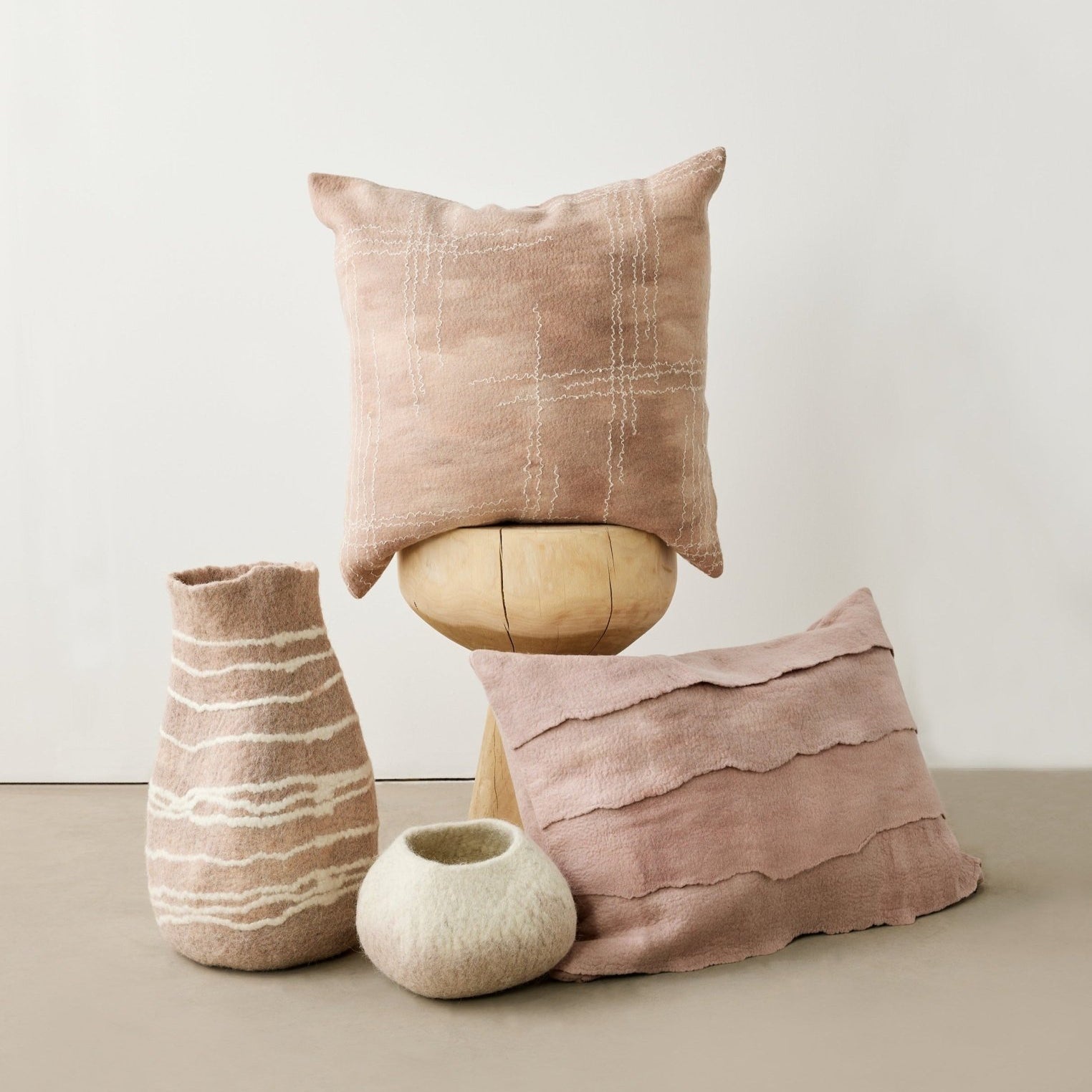 Linear Dusty Rose Hand - Felted Merino Wool Throw Pillow