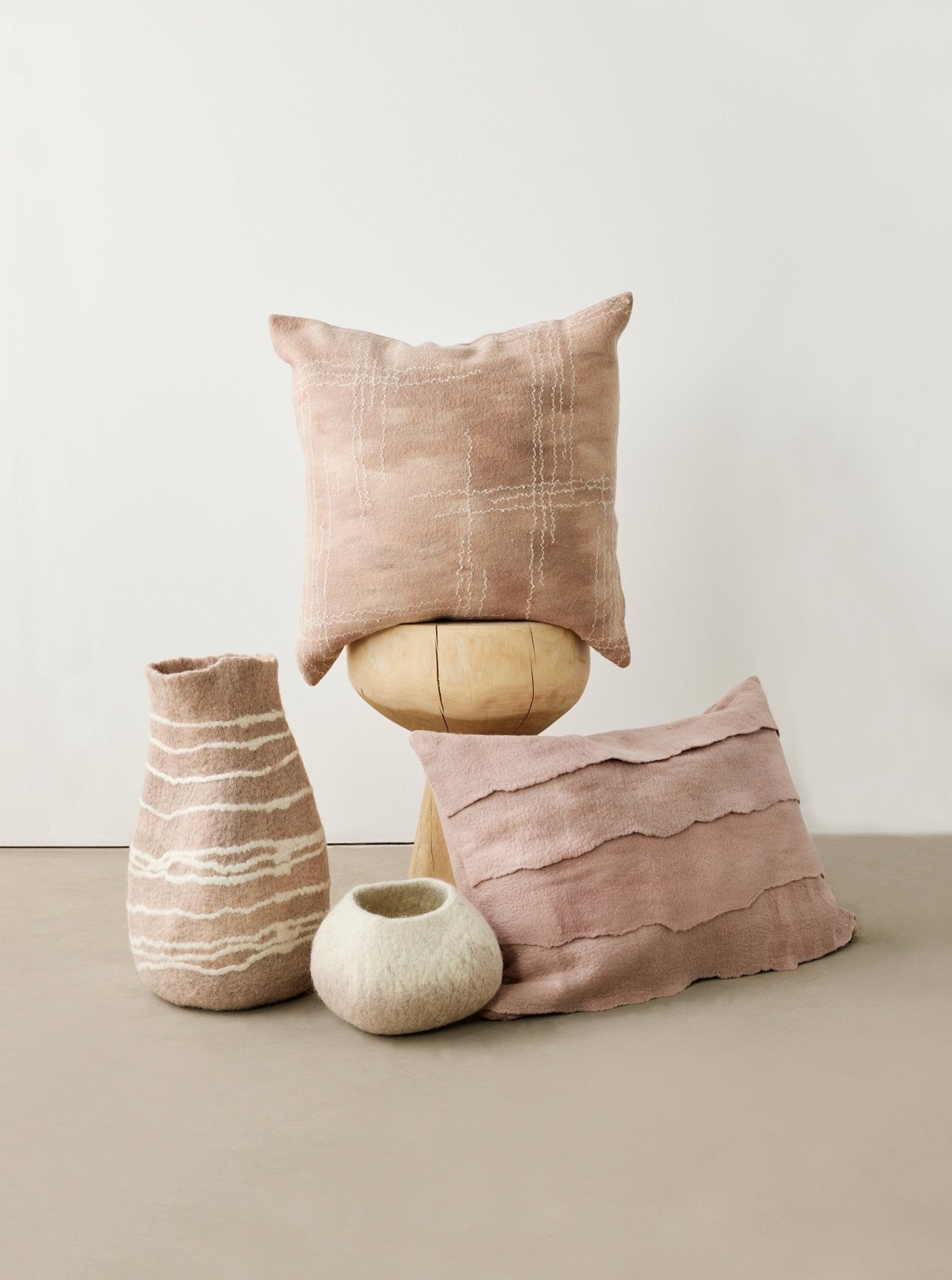 Linear Dusty Rose Hand - Felted Merino Wool Throw Pillow