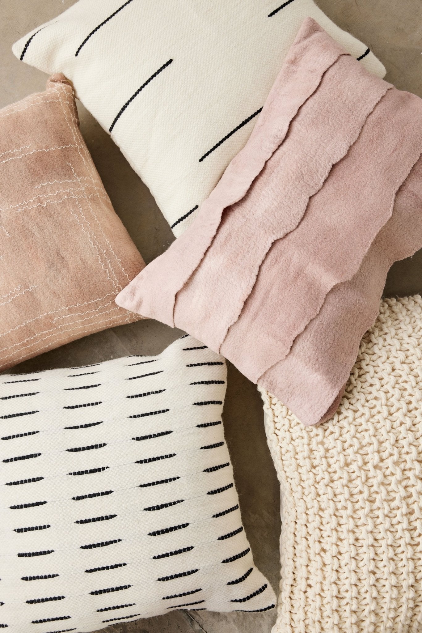 Linear Dusty Rose Hand - Felted Merino Wool Throw Pillow