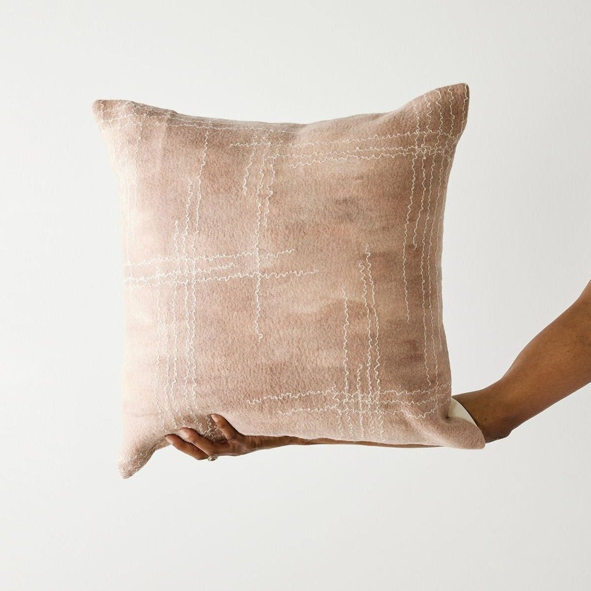 Linear Dusty Rose Hand - Felted Merino Wool Throw Pillow