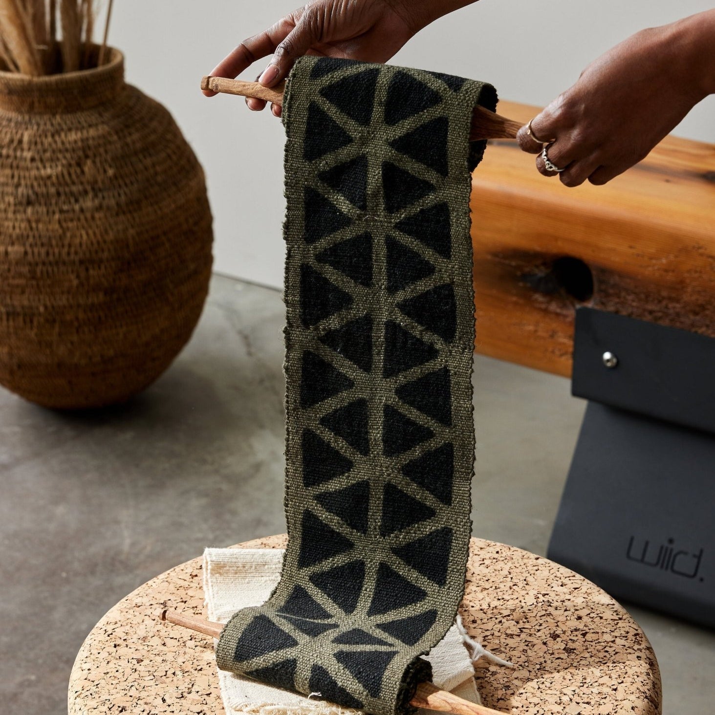 Longevity Bogolan Wall Totem in Grey with Black Triangles