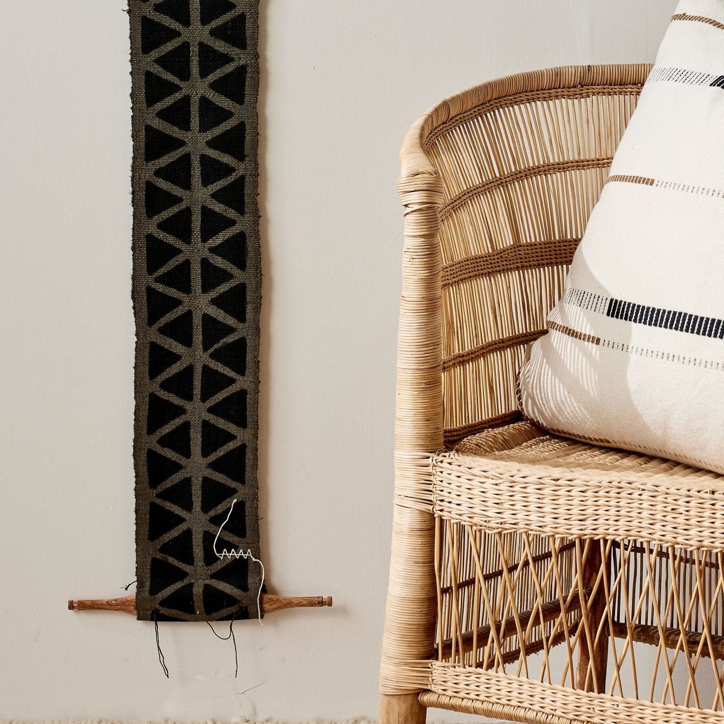 Longevity Bogolan Wall Totem in Grey with Black Triangles
