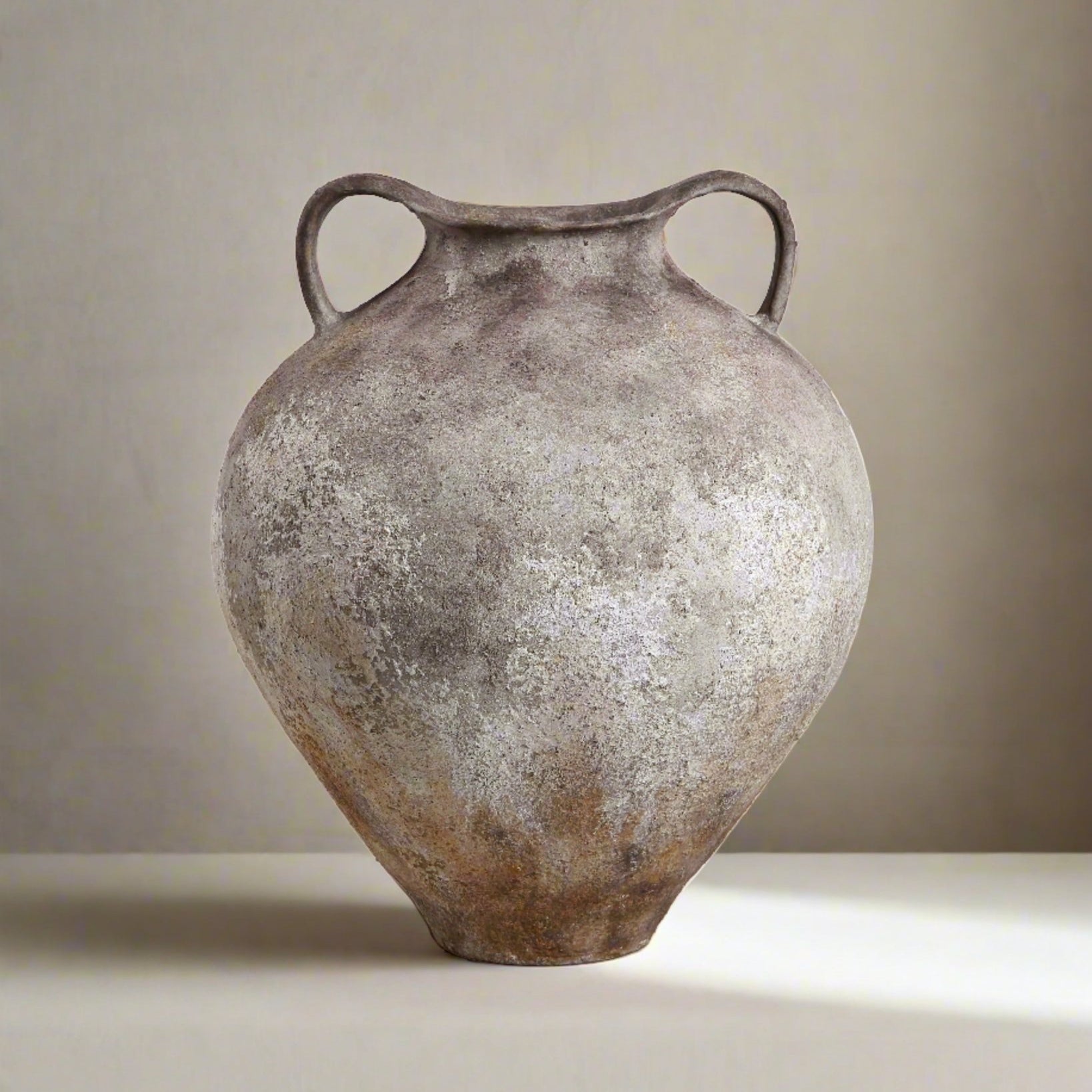 Lucero Textured Stone Vase - White Rustic Contemporary 21.6H