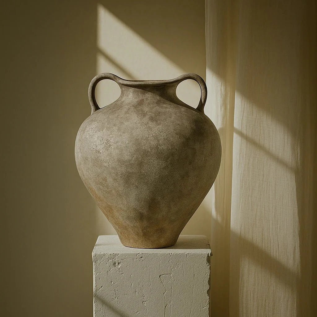 Lucero Textured Stone Vase - White Rustic Contemporary 21.6H
