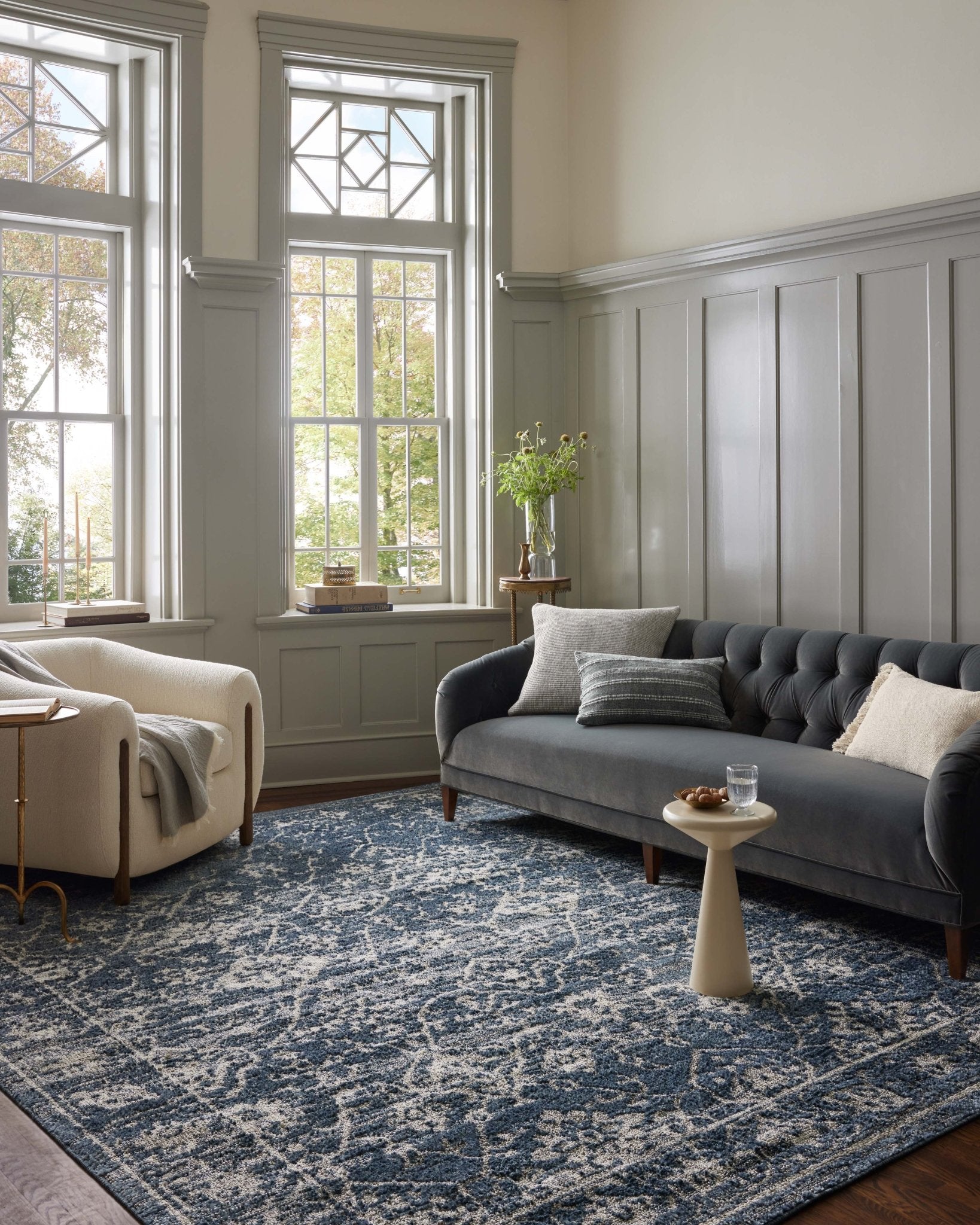 Magnolia Home by Joanna Gaines x Loloi Gigi Navy / Stone 18" x 18" Sample Rug White Cliff Studio Area Rugs