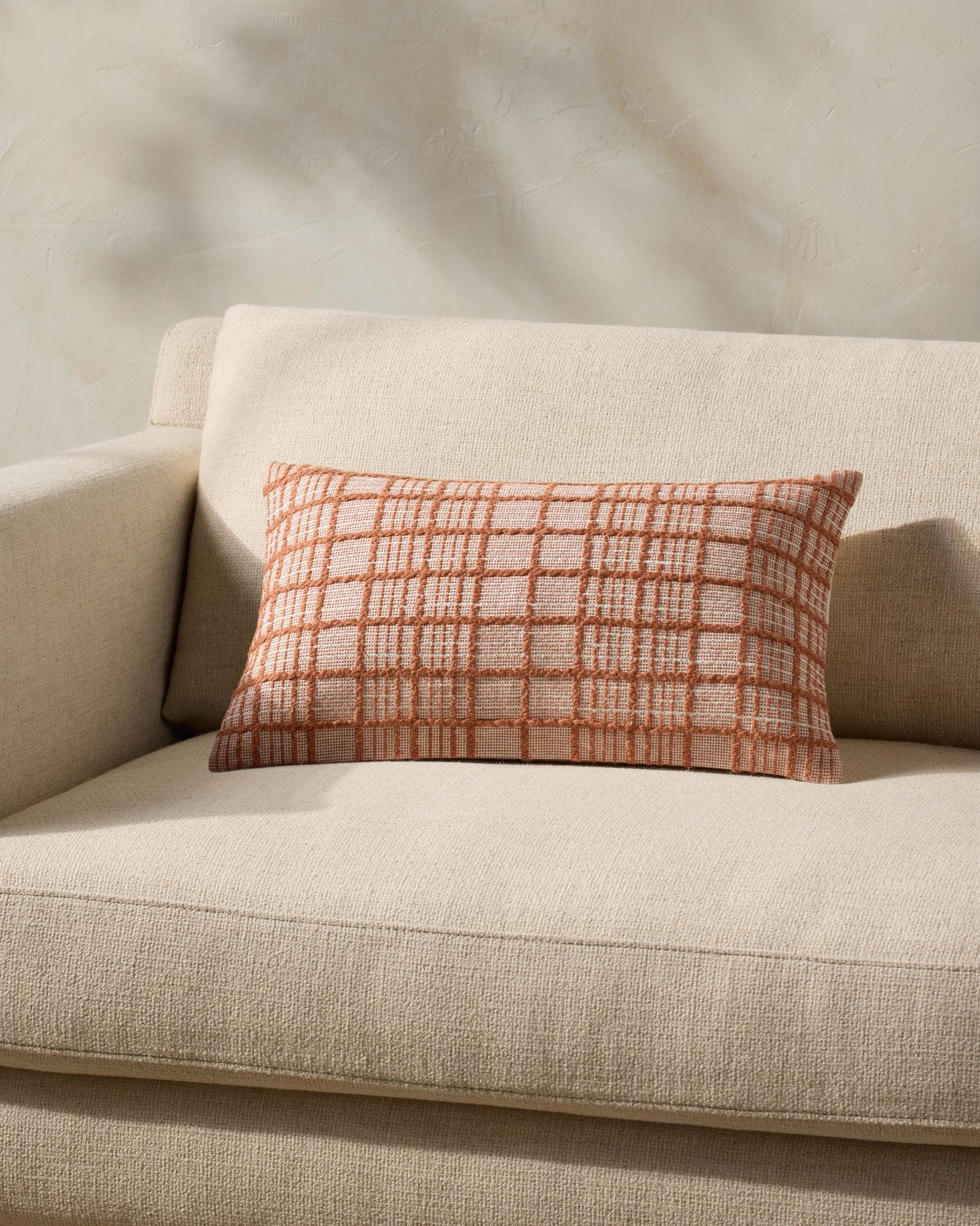 Magnolia Home by Joanna Gaines x Loloi Liv PMH0064 Rust 13'' x 21'' Cover Only White Cliff Studio Throw Pillows