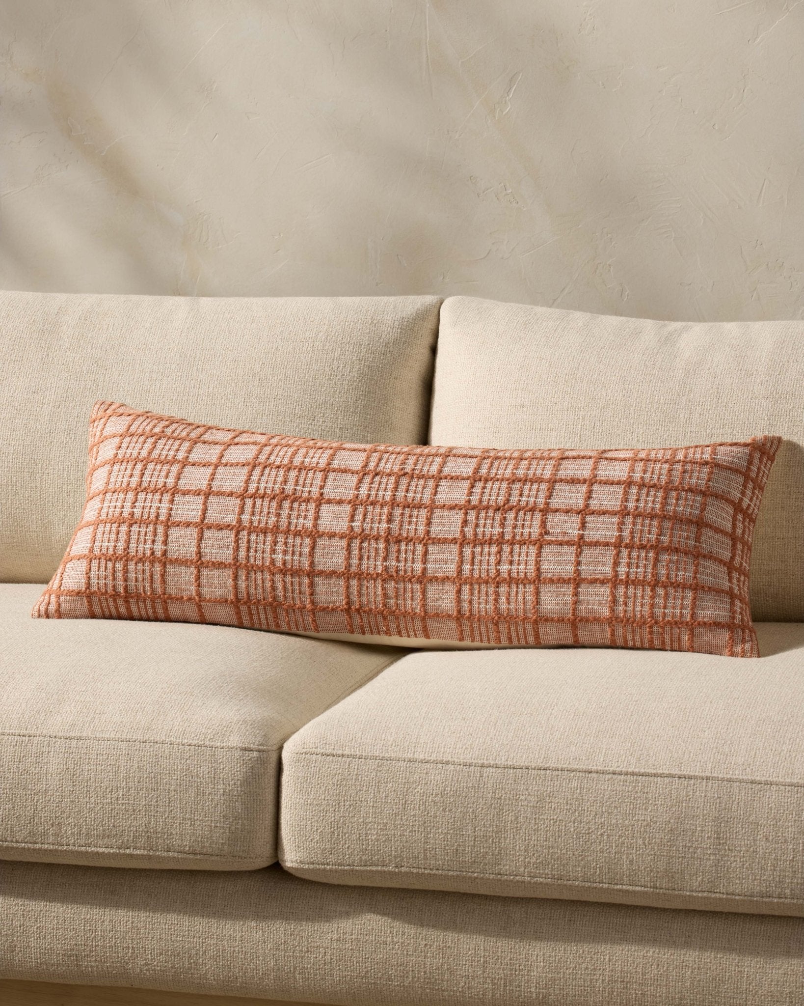 Magnolia Home by Joanna Gaines x Loloi Liv PMH0064 Rust 13'' x 21'' Cover Only White Cliff Studio Throw Pillows