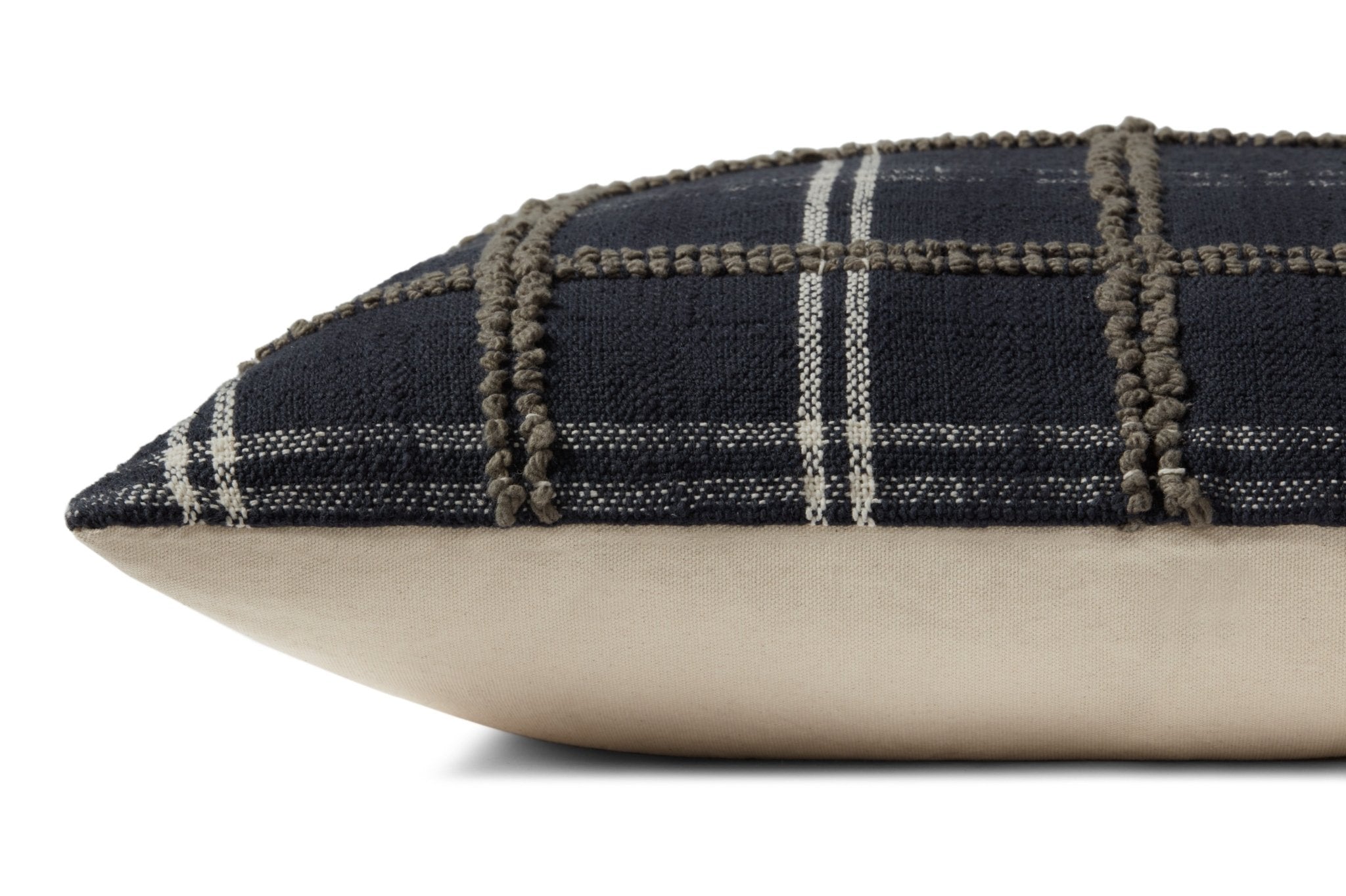 Magnolia Home by Joanna Gaines x Loloi Noah PMH0057 Charcoal 22'' x 22'' Cover w/Down Pillow White Cliff Studio Throw Pillows