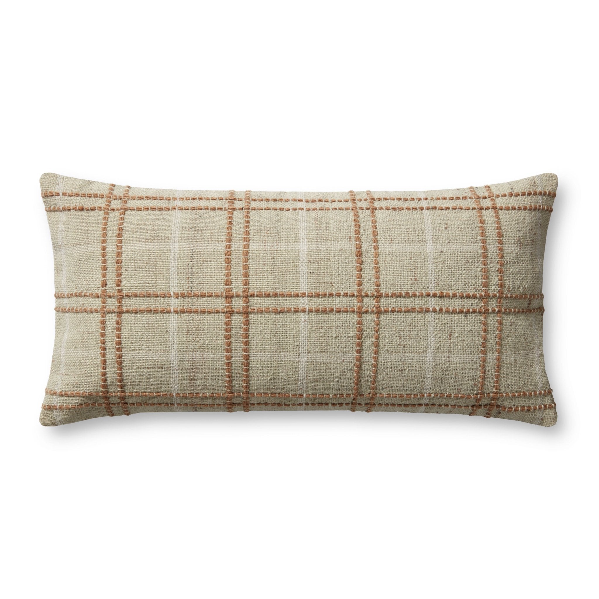 Magnolia Home by Joanna Gaines x Loloi Parker PMH0056 Sage / Rust 12'' x 27'' Cover w/Down Pillow White Cliff Studio Throw Pillows