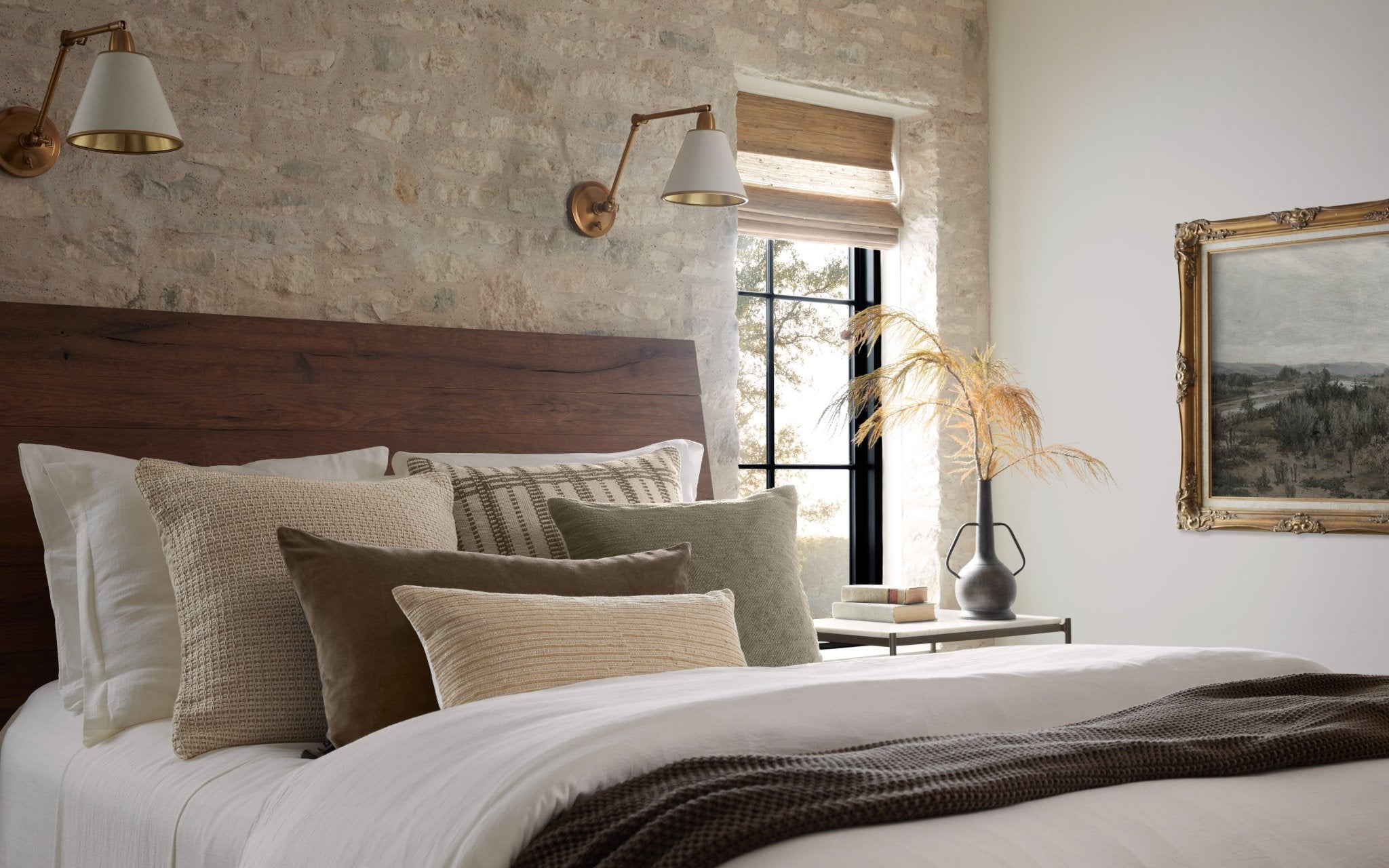 Magnolia Home by Joanna Gaines x Loloi PMH1153 Mocha / Plum 16" x 26" Cover w/Down Pillow White Cliff Studio Throw Pillows