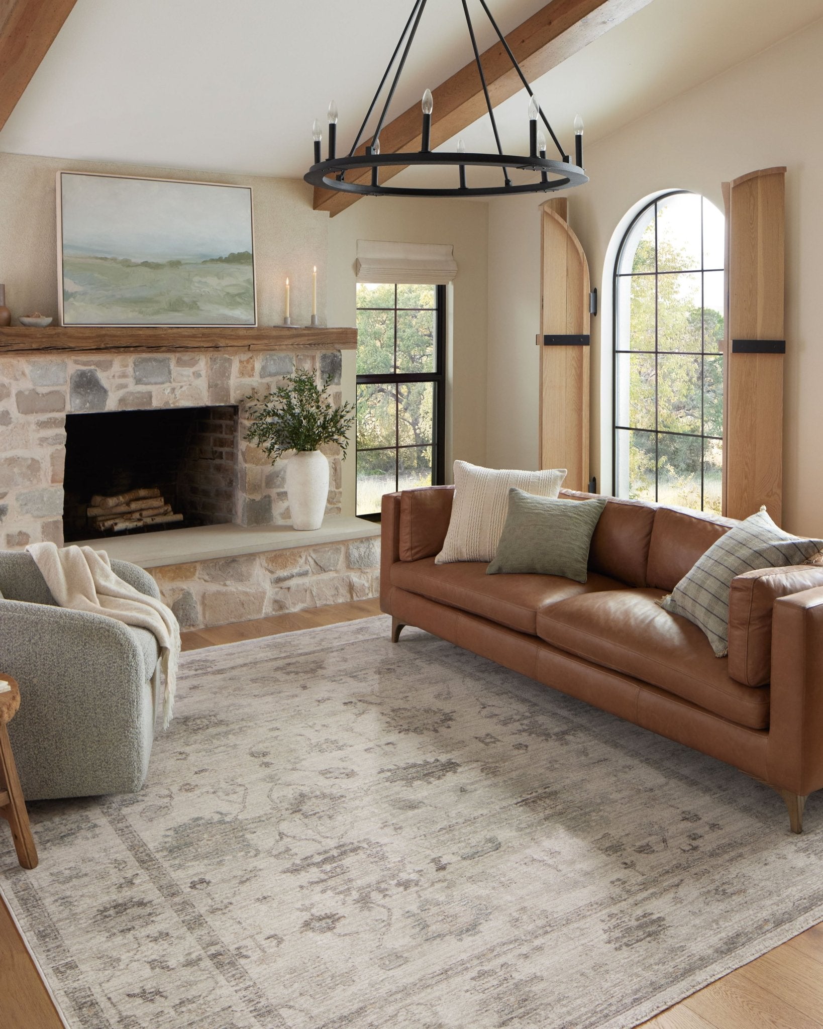 Magnolia Home by Joanna Gaines x Loloi Scarlett Taupe 18'' x 18'' Cover w/Down Pillow White Cliff Studio Pillow