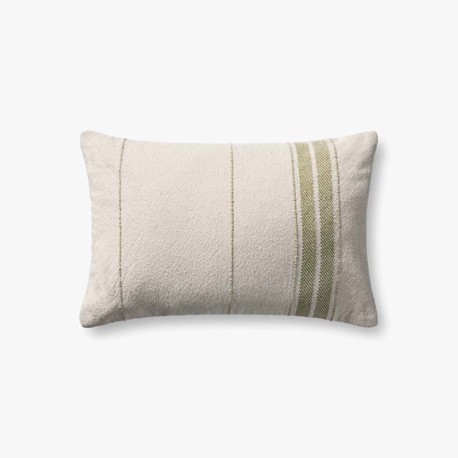 Magnolia Home by Joanna Gaines x Loloi Selena Natural / Green Pillow White Cliff Studio Throw Pillows