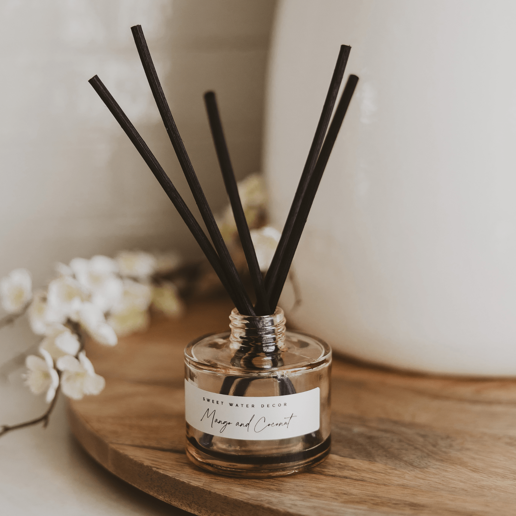 Mango and Coconut Tinted Glass Jar Reed Diffuser White Cliff Studio Reed Diffusers