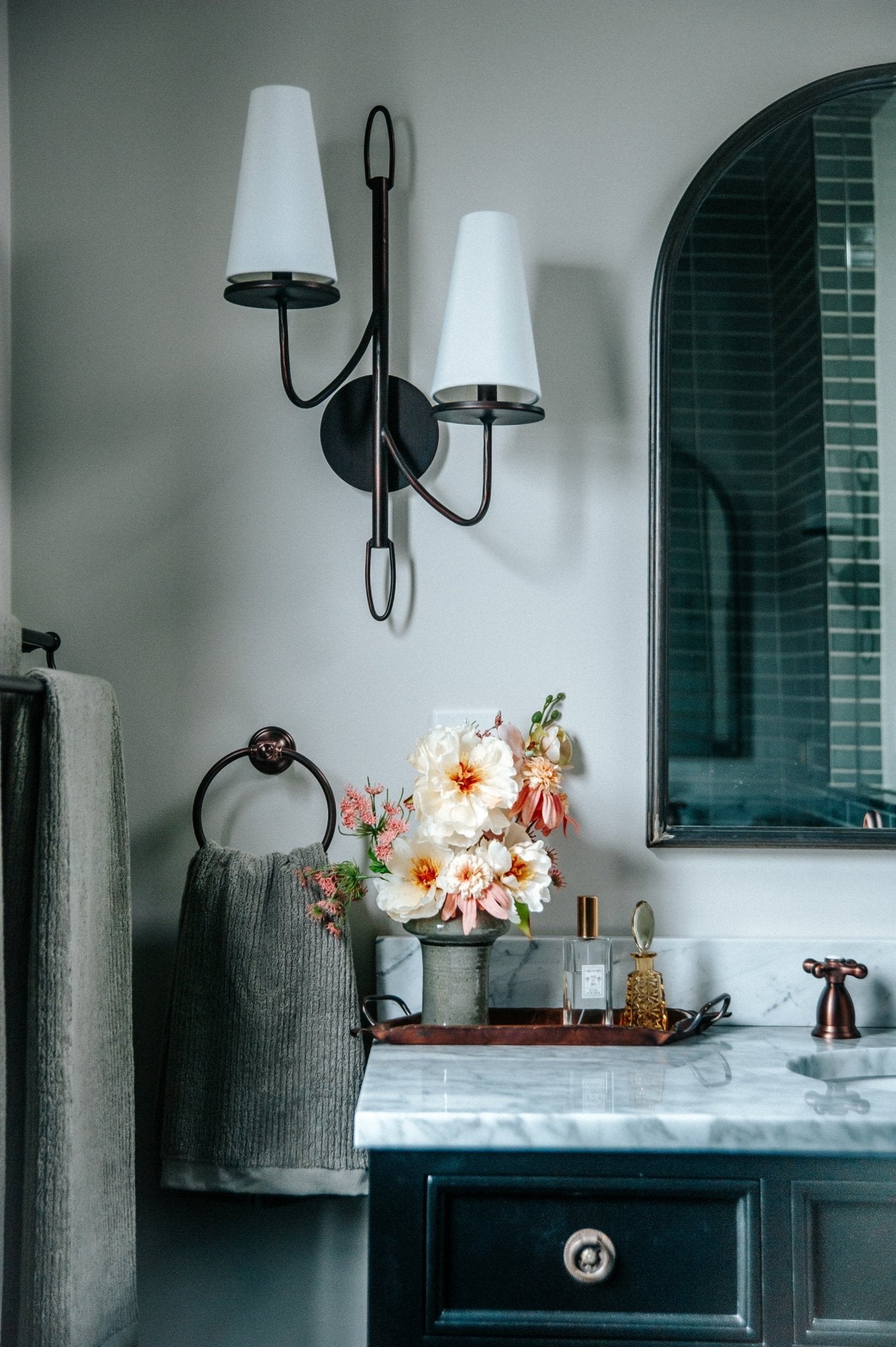 Marcus Double Wall Sconce in Bronze White Cliff Studio Wall Lighting