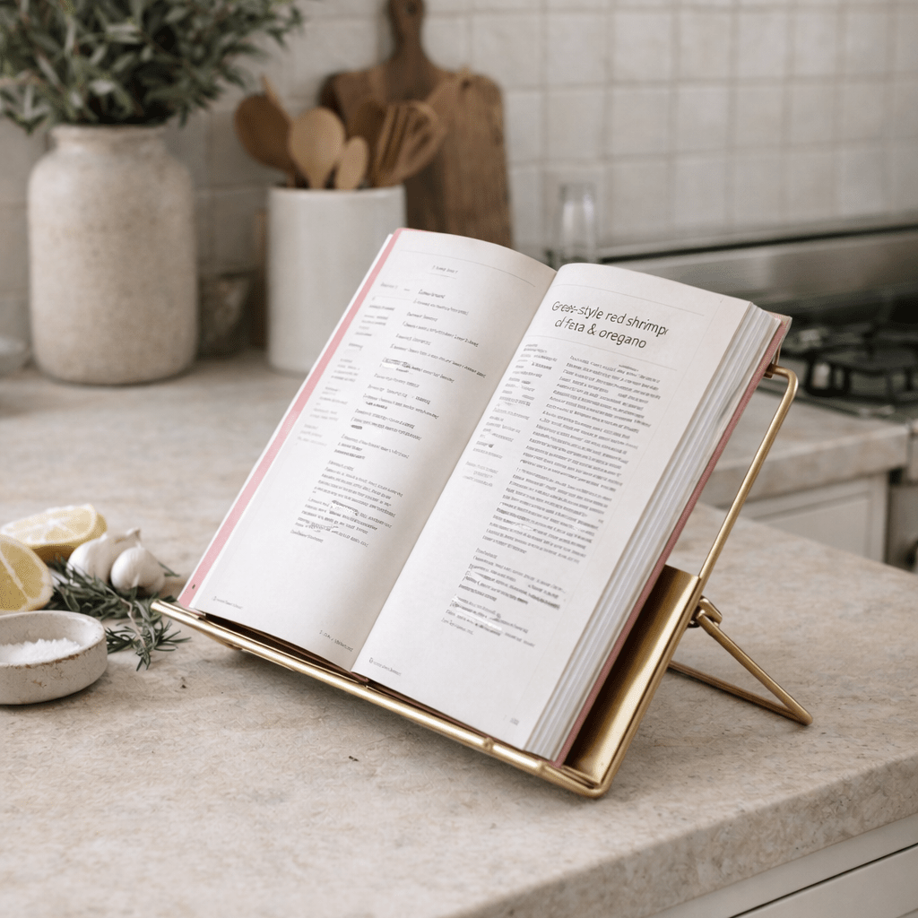 Metal Standing/Foldable Book Holder, Gold Finish White Cliff Studio Book Stand