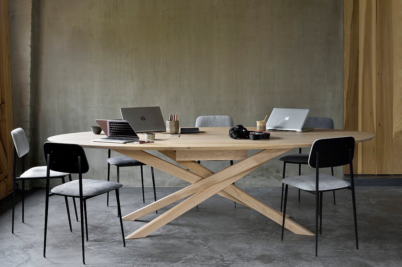 Mikado meeting table - varnished oak - oval - with wire management box White Cliff Studio Conference Room Table