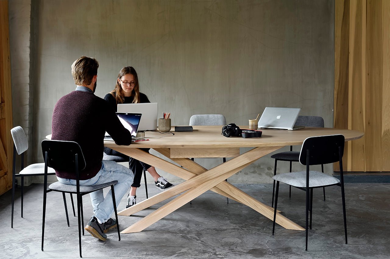 Mikado meeting table - varnished oak - oval - with wire management box White Cliff Studio Conference Room Table
