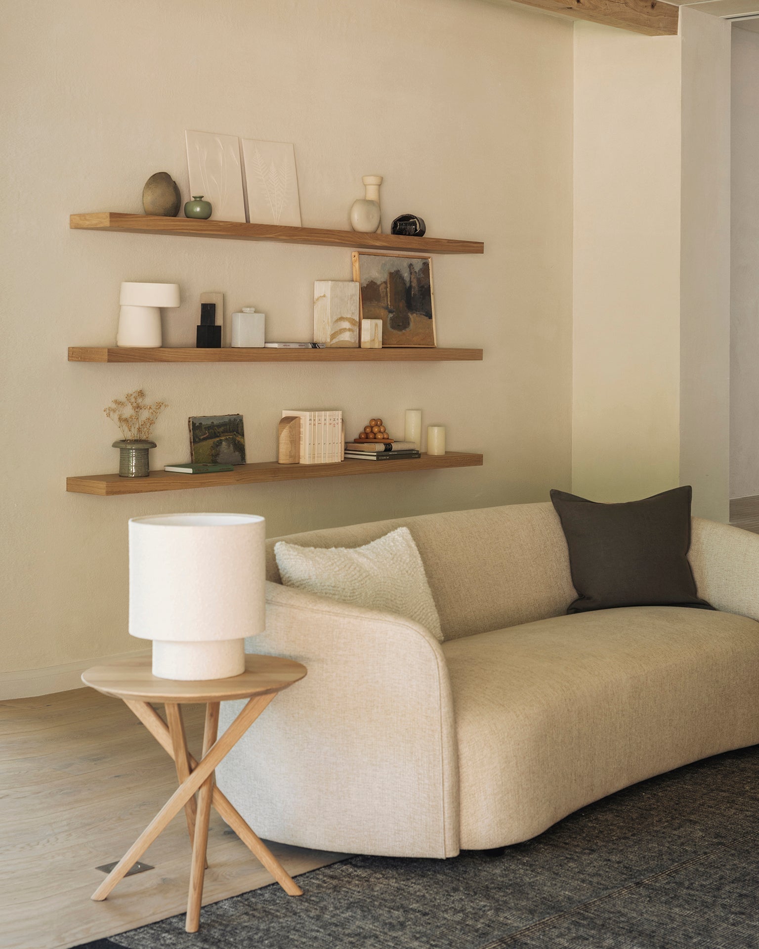 Mikado side table - oak - round White Cliff Studio Side Table