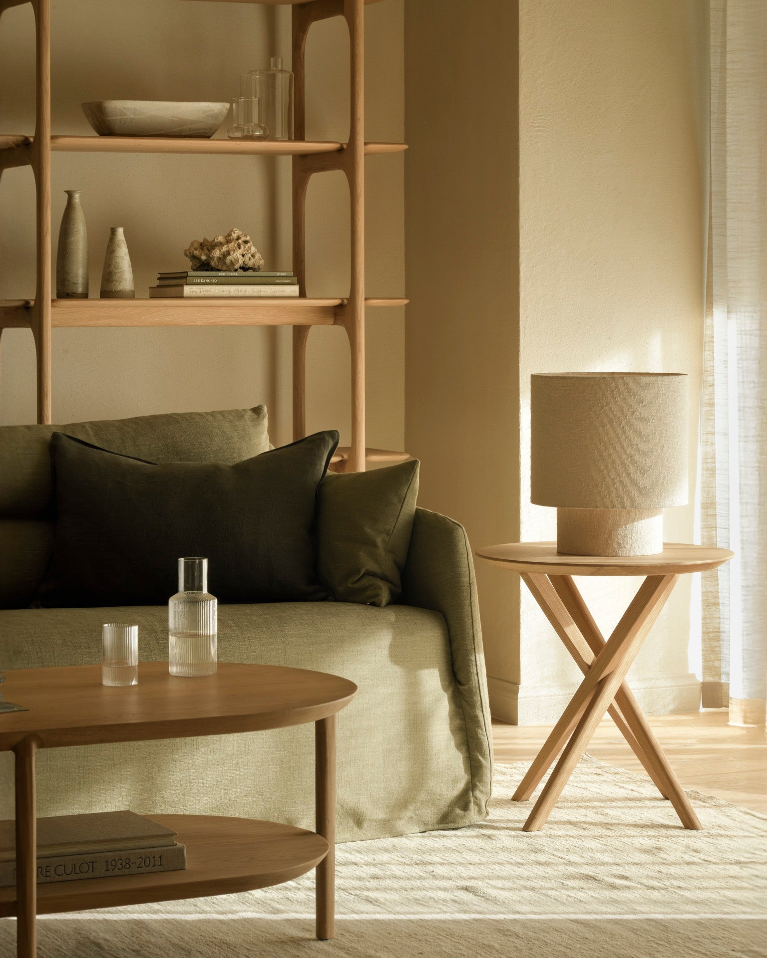 Mikado side table - oak - round White Cliff Studio Side Table