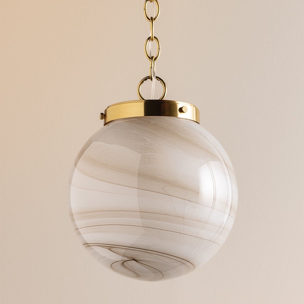 Mitzi | Ambra Pendant in Aged Brass, Small White Cliff Studio Pendant Lighting