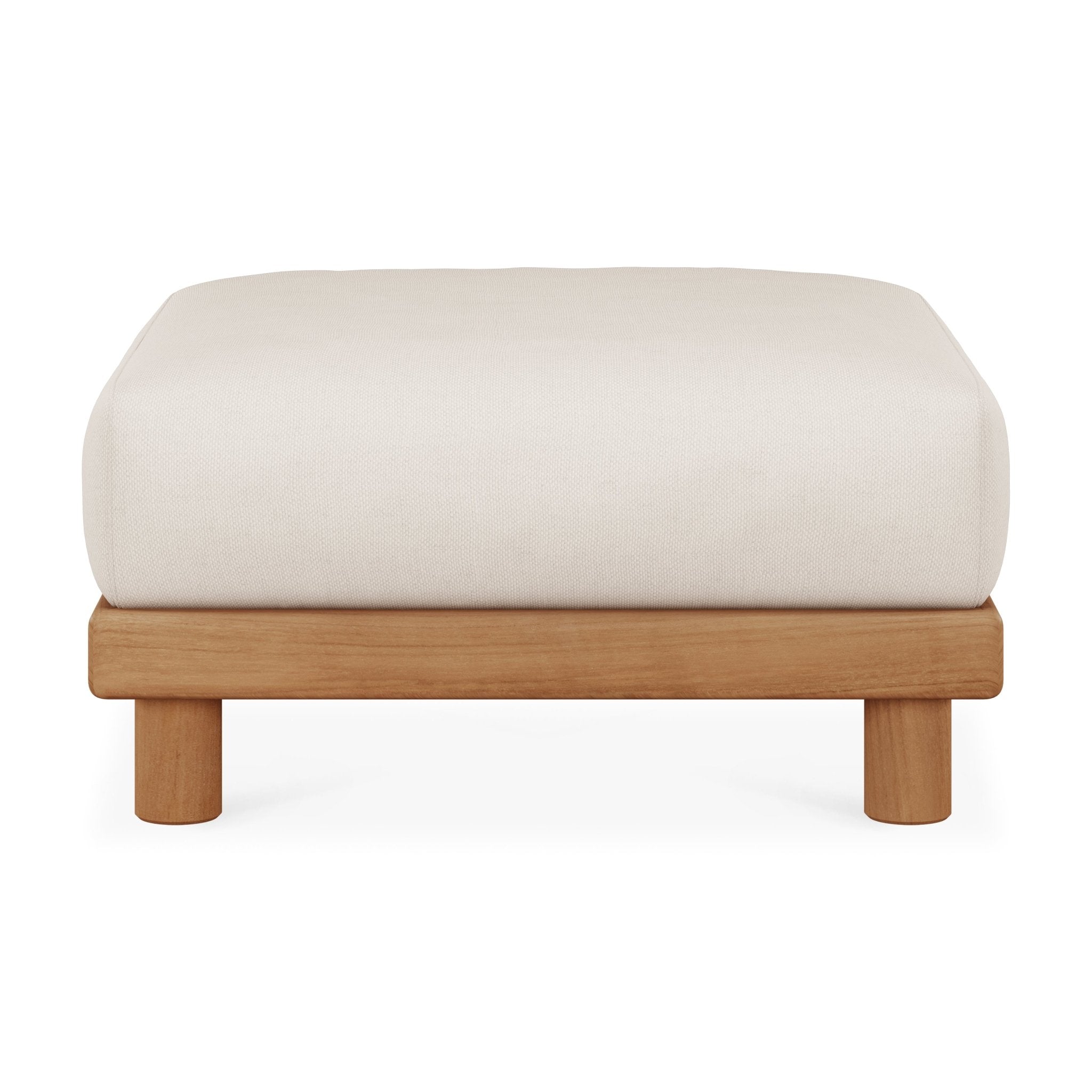 Monocle outdoor footstool - teak - White fabric White Cliff Studio Outdoor Ottoman