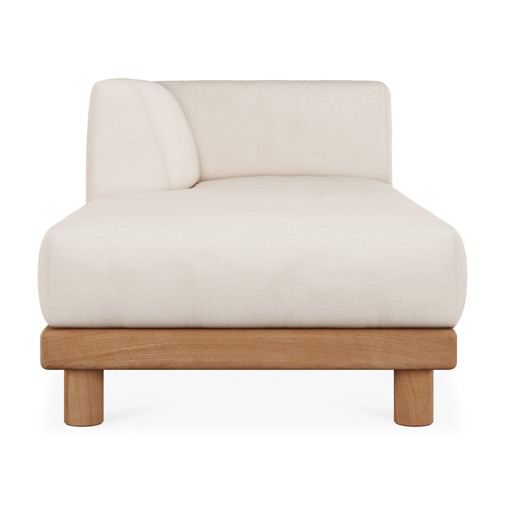 Monocle outdoor modular sofa - teak - White fabric - day bed with R arm White Cliff Studio Outdoor Sofa