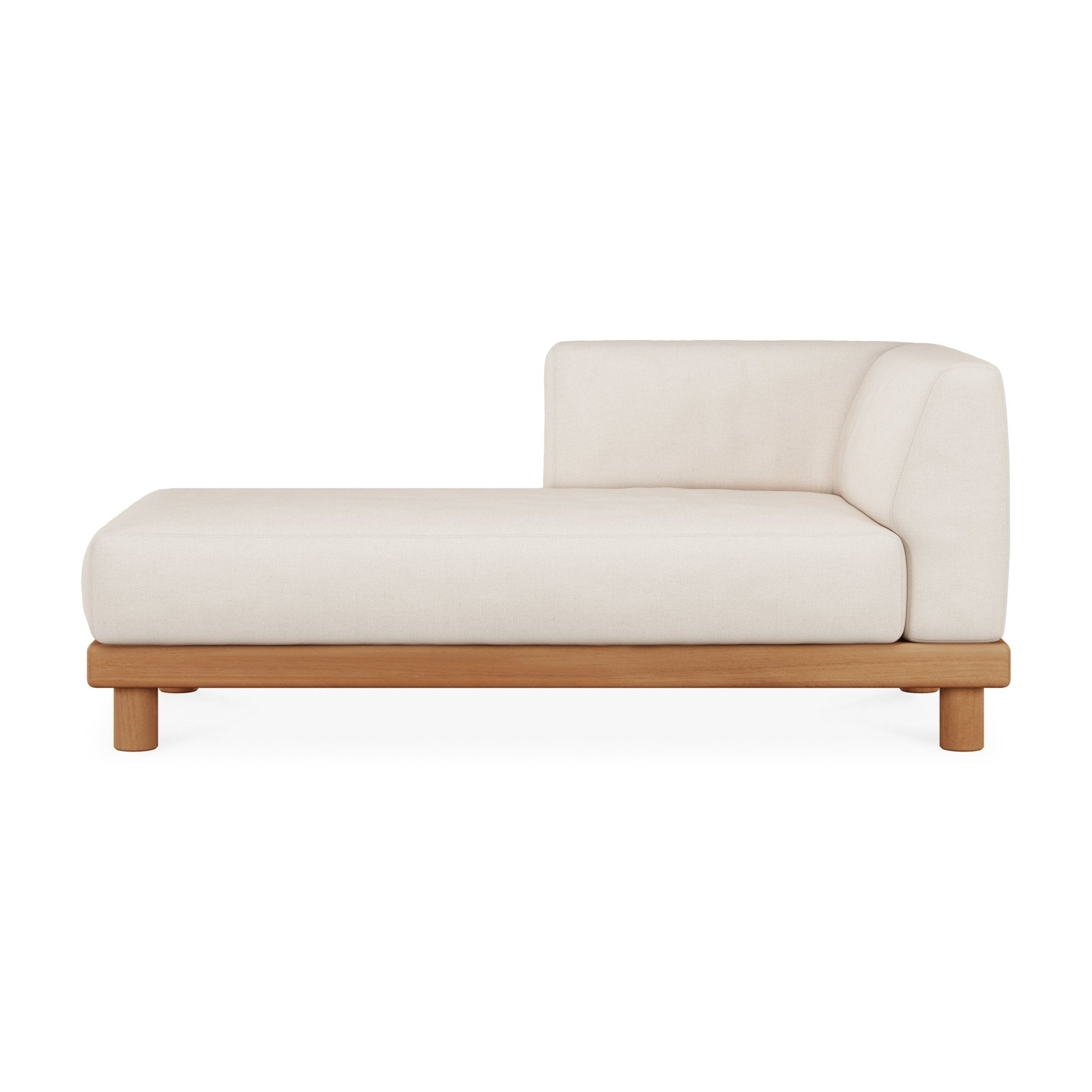 Monocle outdoor modular sofa - teak - White fabric - day bed with R arm White Cliff Studio Outdoor Sofa