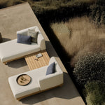 Monocle outdoor modular sofa - teak - White fabric - day bed with R arm White Cliff Studio Outdoor Sofa