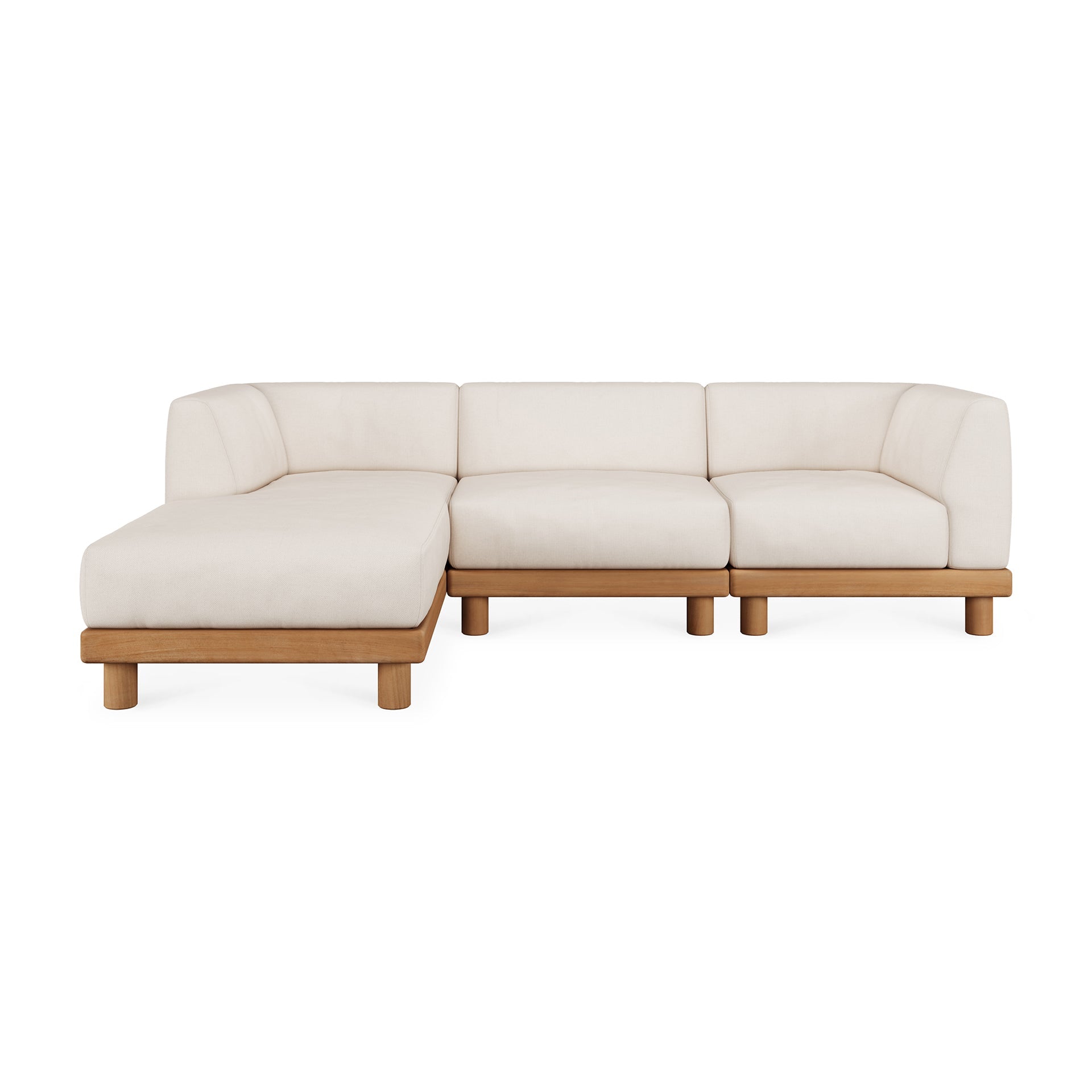 Monocle outdoor modular sofa - teak - White fabric - end seater with L arm White Cliff Studio Outdoor Sofa