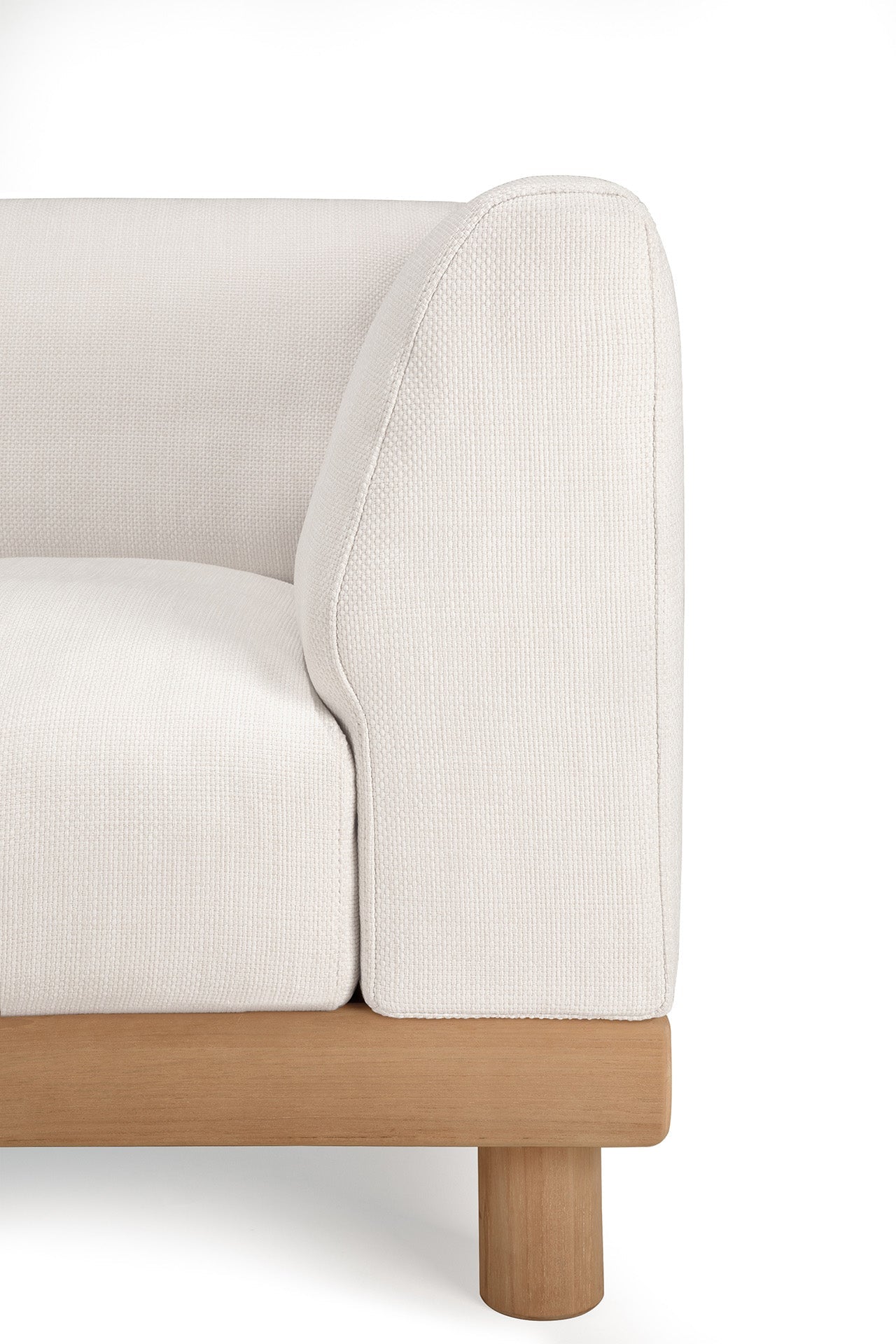 Monocle outdoor modular sofa - teak - White fabric - end seater with L arm White Cliff Studio Outdoor Sofa