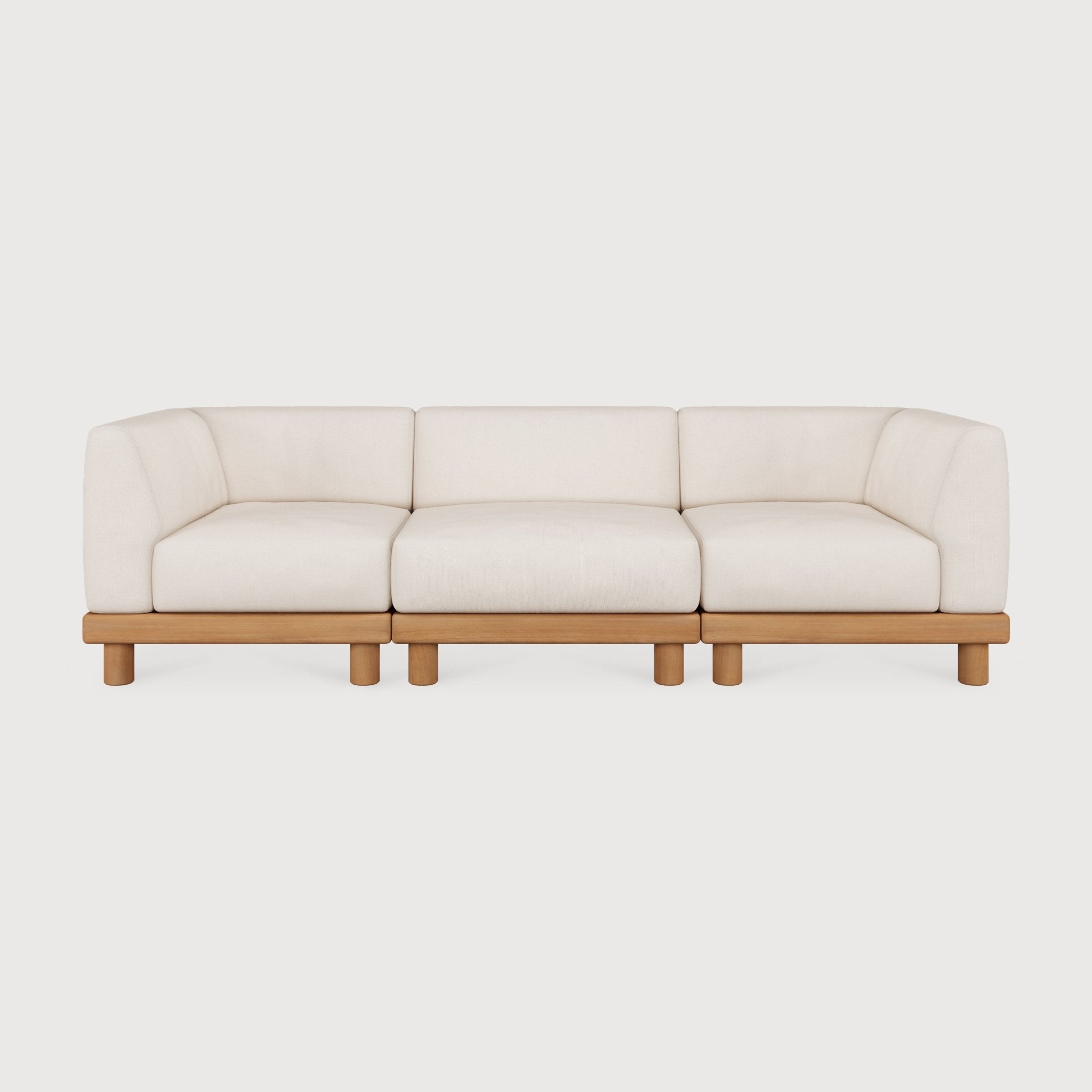Monocle outdoor modular sofa - teak - White fabric - end seater with L arm White Cliff Studio Outdoor Sofa