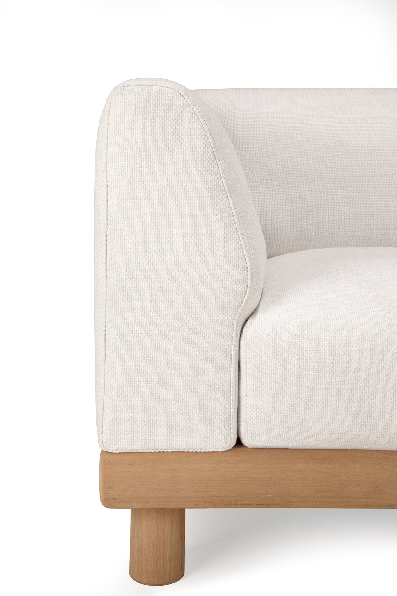 Monocle outdoor modular sofa - teak - White fabric - end seater with R arm White Cliff Studio Outdoor Sofa