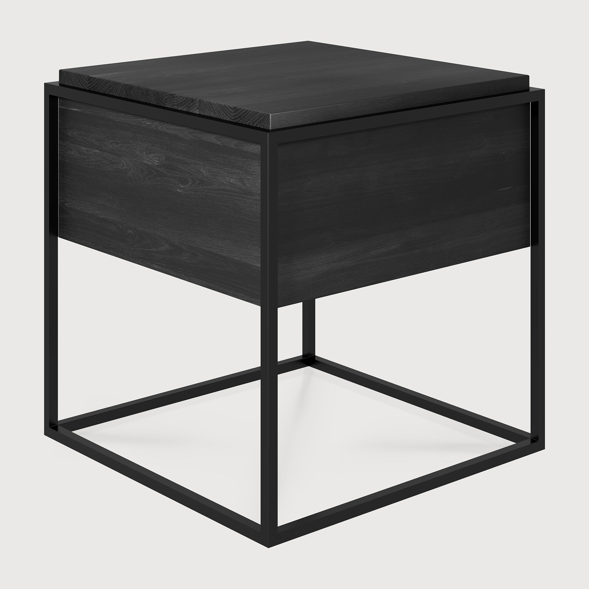 Monolit bedside table - varnished oak - black - black metal - 1 drawer White Cliff Studio Nightstand