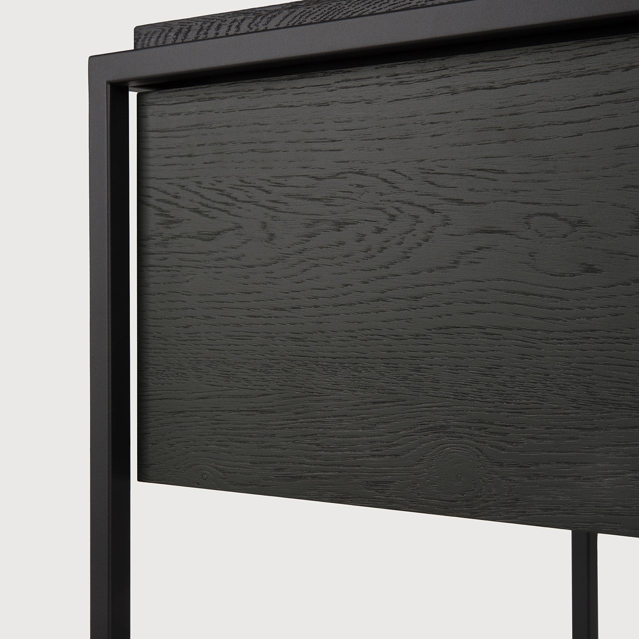 Monolit bedside table - varnished oak - black - black metal - 1 drawer White Cliff Studio Nightstand