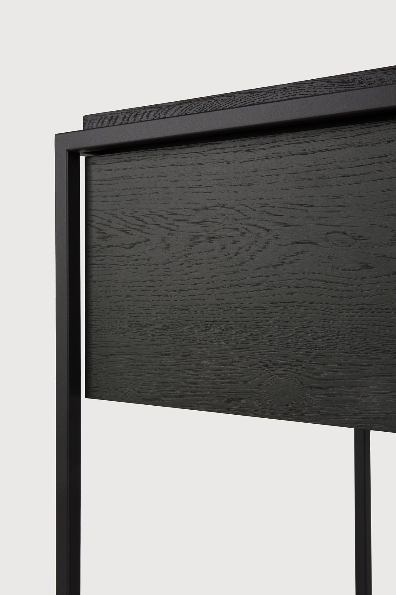 Monolit bedside table - varnished oak - black - black metal - 1 drawer White Cliff Studio Nightstand