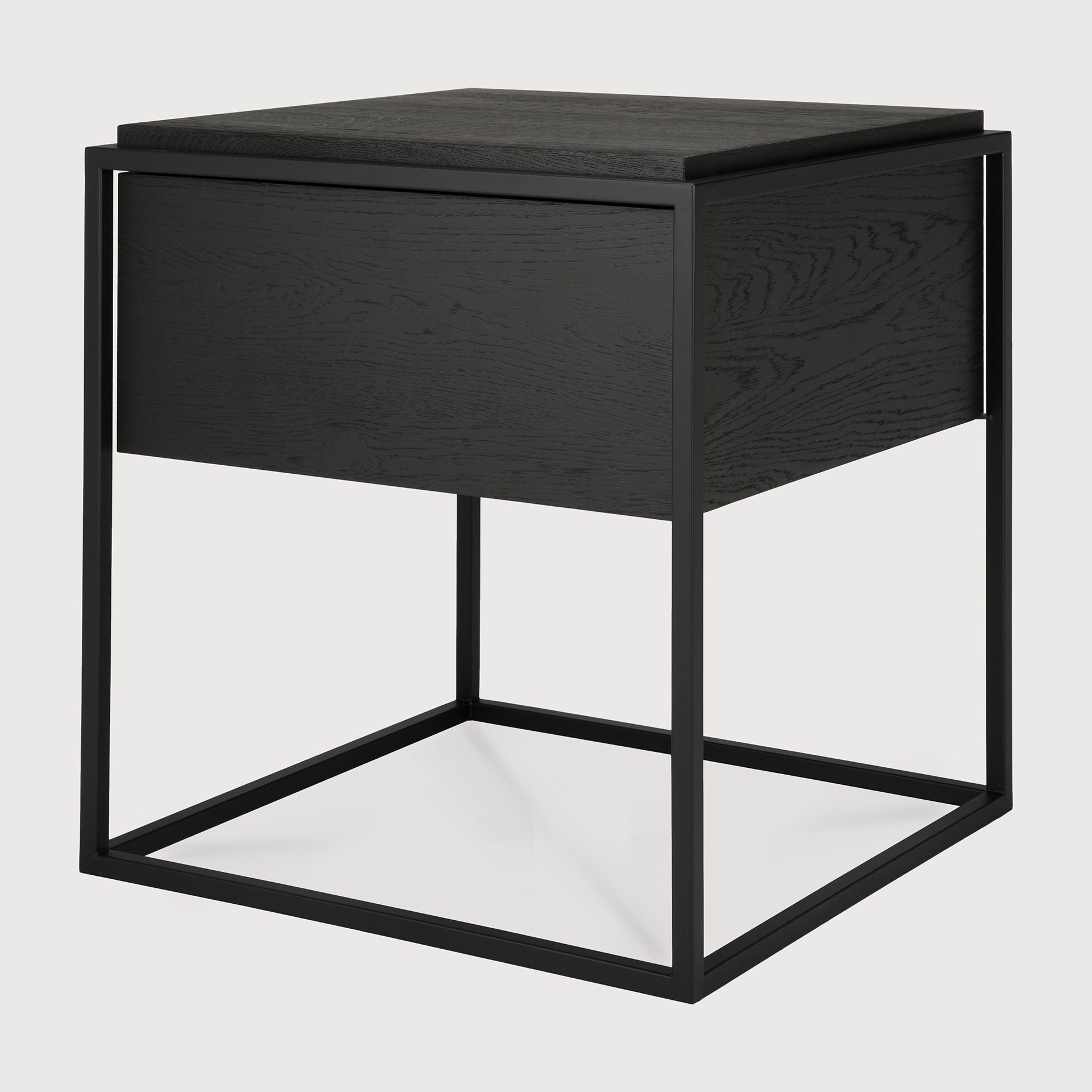 Monolit bedside table - varnished oak - black - black metal - 1 drawer White Cliff Studio Nightstand