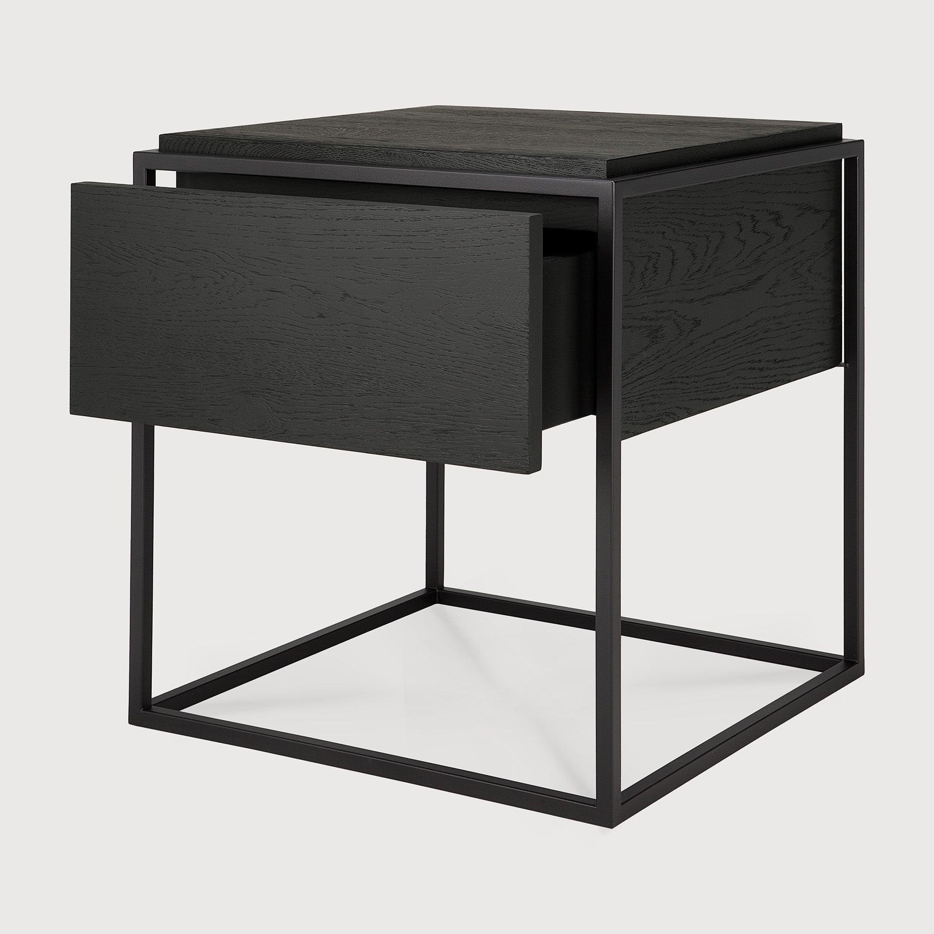 Monolit bedside table - varnished oak - black - black metal - 1 drawer White Cliff Studio Nightstand