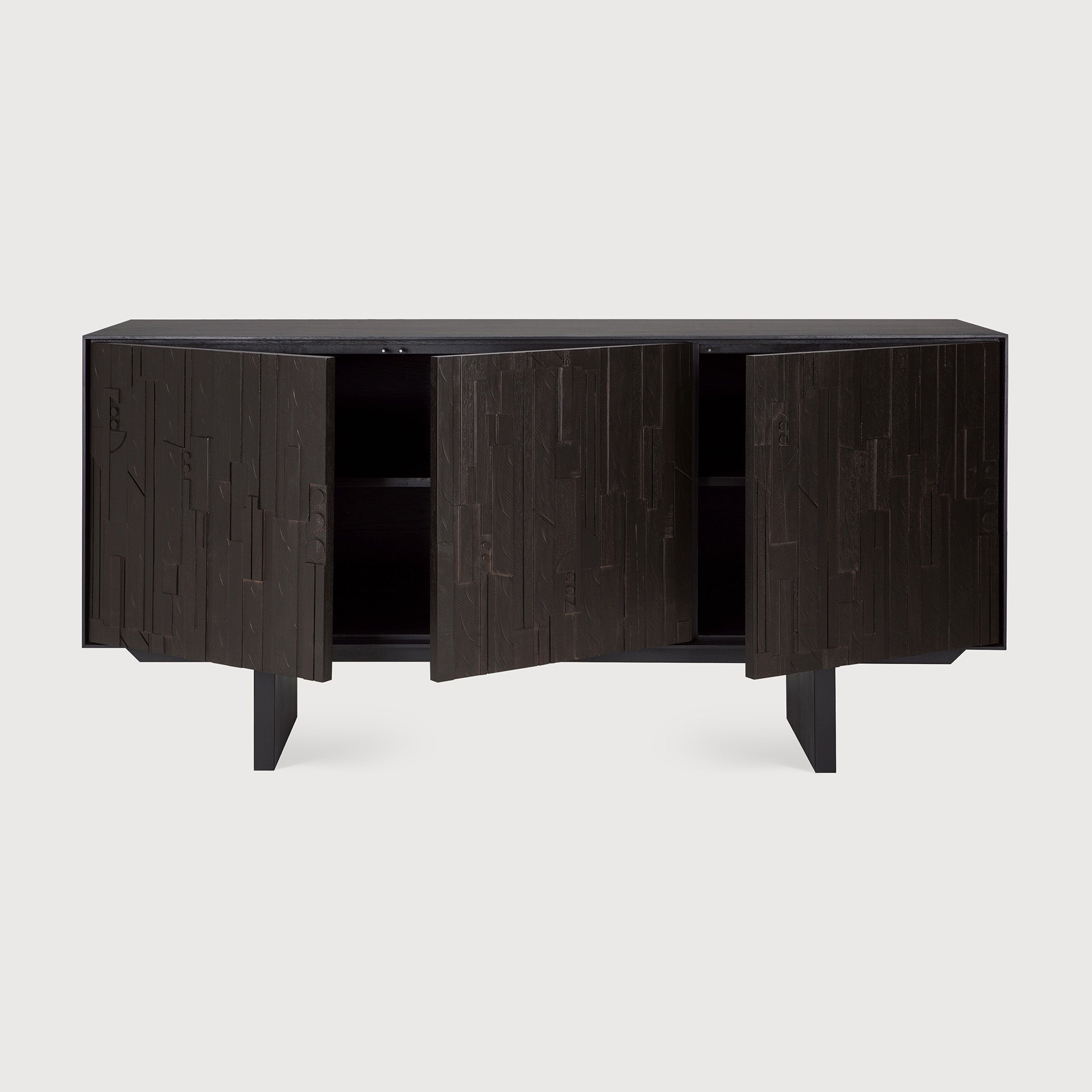 Mosaic sideboard - varnished teak - off black - 3 doors White Cliff Studio Sideboard